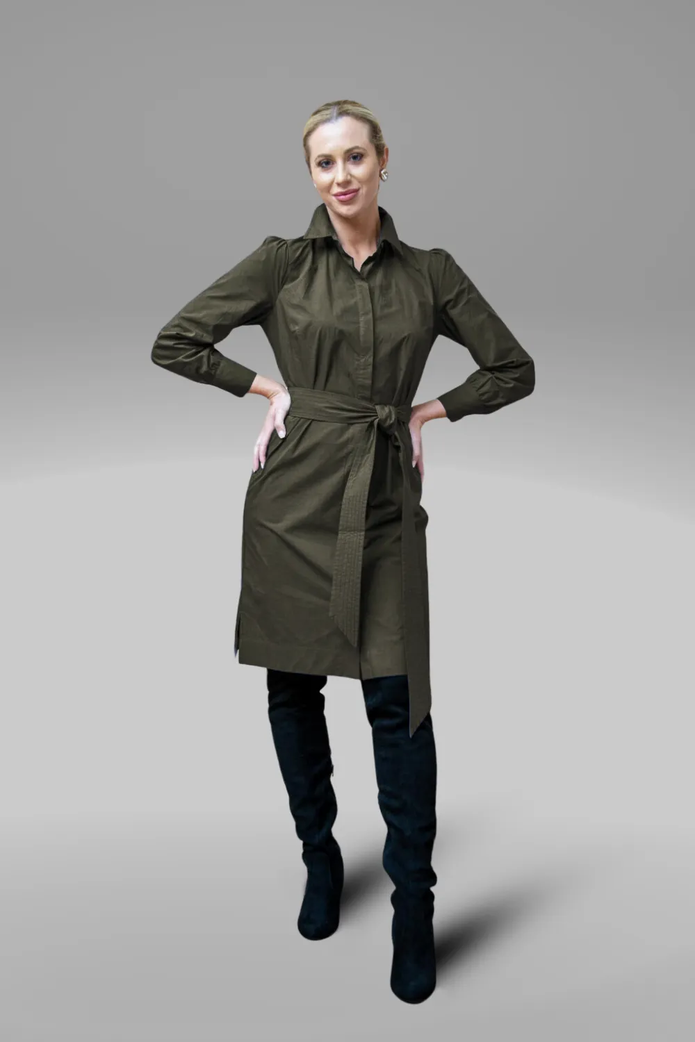 38" Shirtdress with Rushed Shoulders & Belt