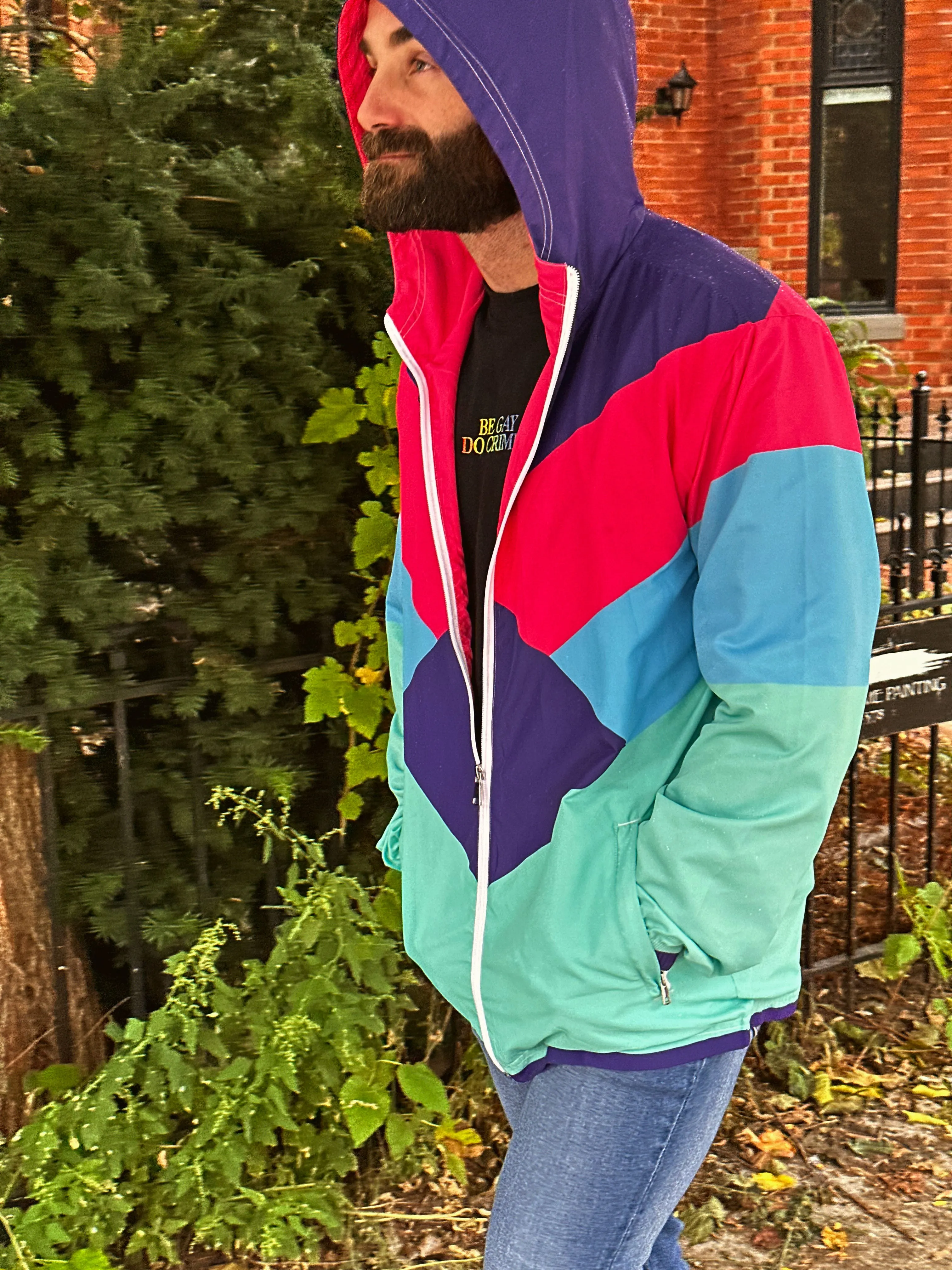 80's Pink & Teal Geometric Windbreaker