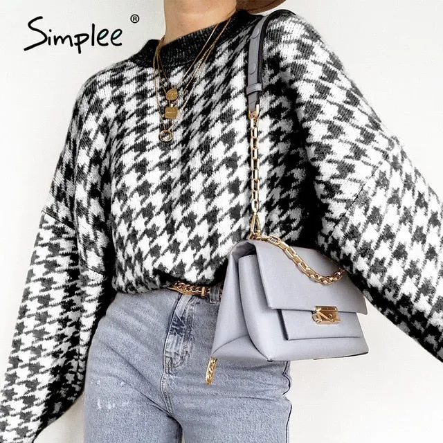 Amelia Houndstooth Knitted Sweater