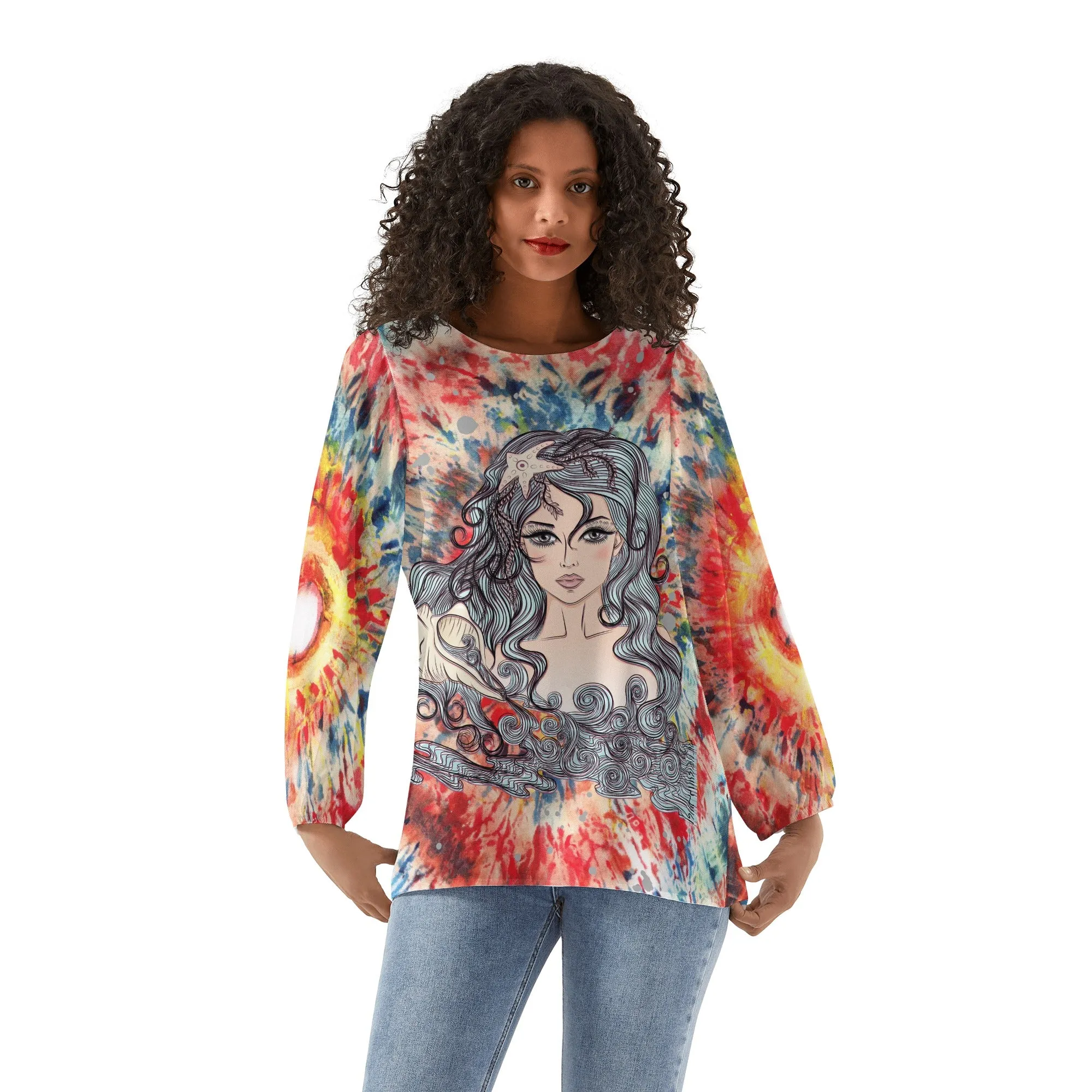 Aquarius Woman Zodiac Sign Long Sleeve Chiffon Blouse Inspired by Astrology and Horoscope