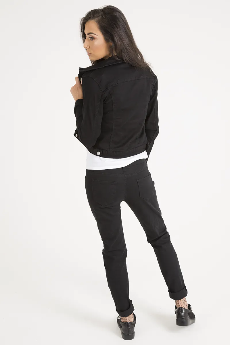 Black Cropped Fit Denim Jacket - Scarlett