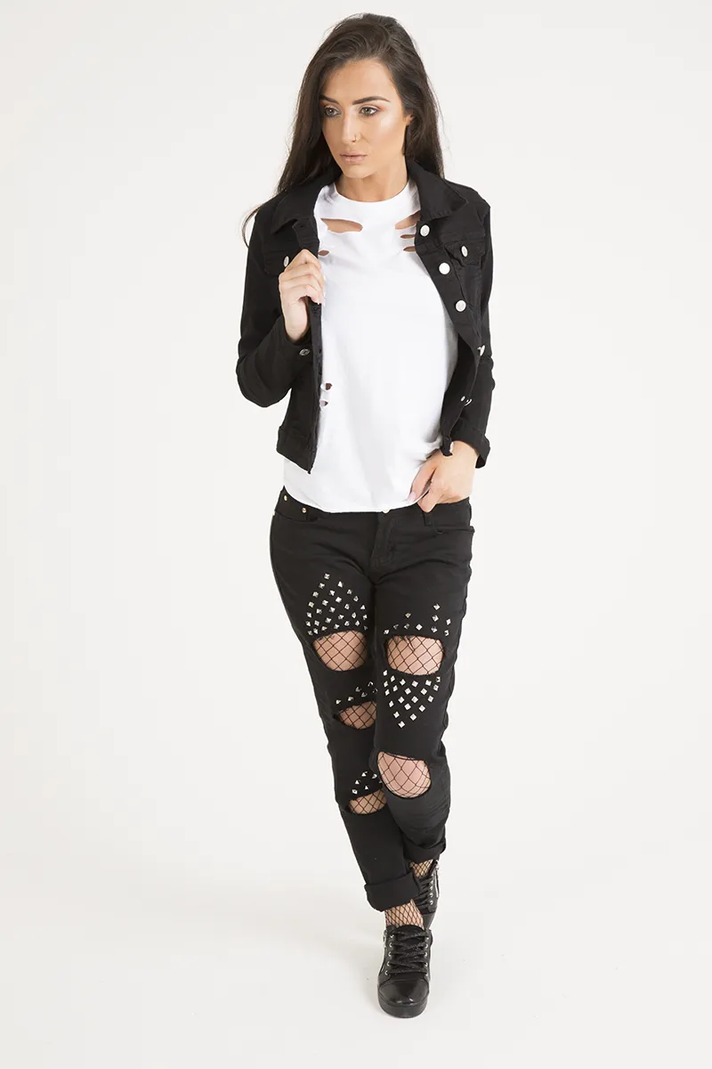 Black Cropped Fit Denim Jacket - Scarlett