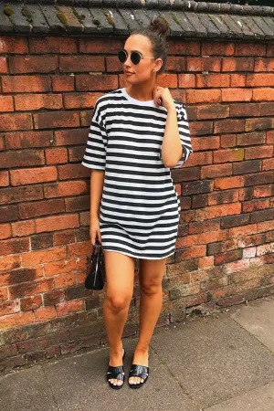 Black White Striped Oversized T Shirt Dress - Lacie