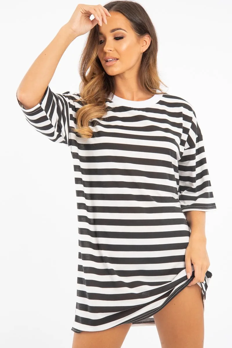 Black White Striped Oversized T Shirt Dress - Lacie