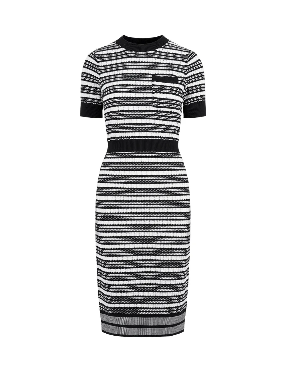 BORA AKSU Black And White Striped Round Neck Short-Sleeved Long Knitted Dress