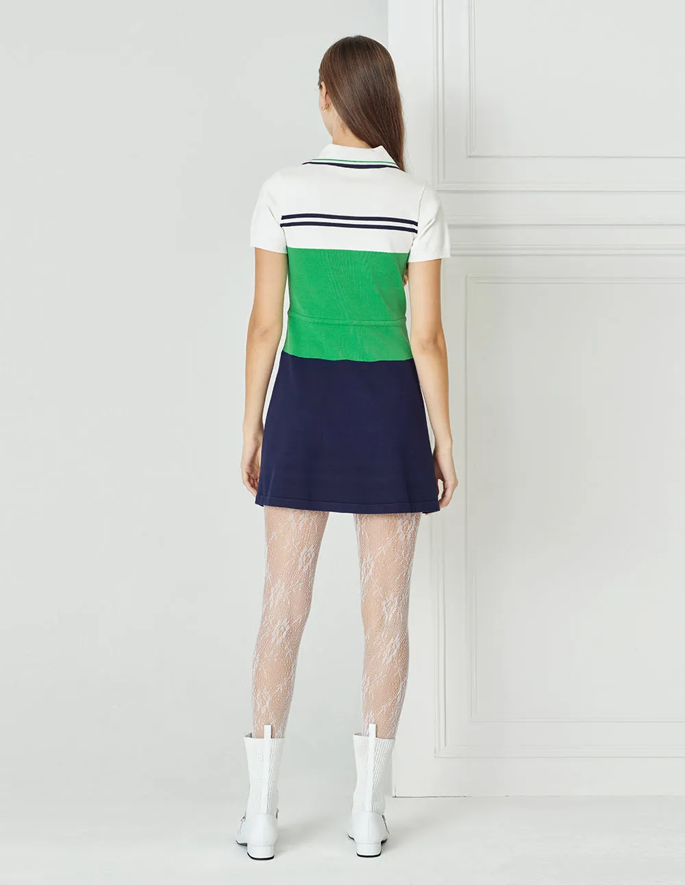 BORA AKSU Colour Block Polo Neck Knit Tie Dress