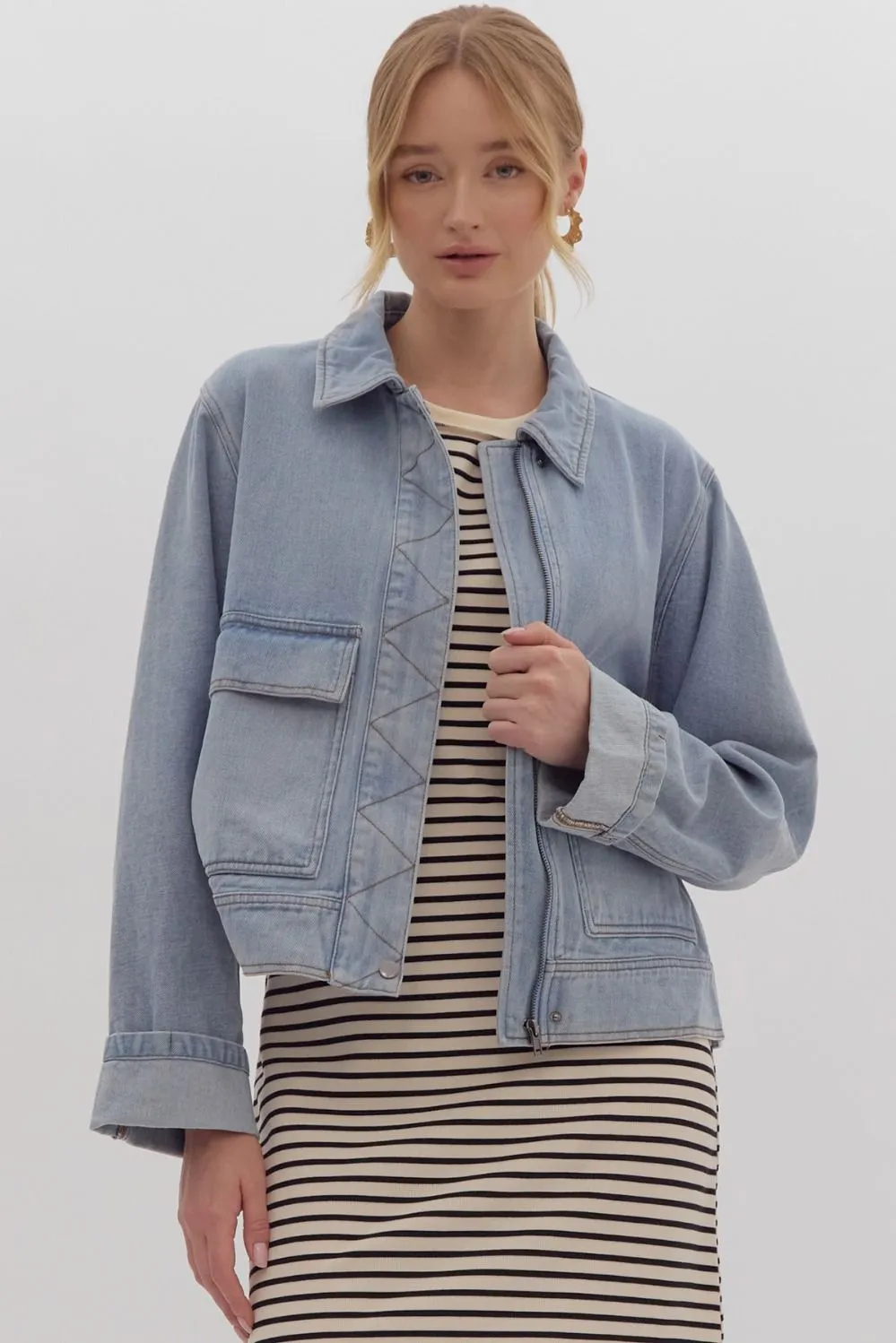 Bower Denim Collared Long Sleeve Zip Up Jacket *FINAL SALE*