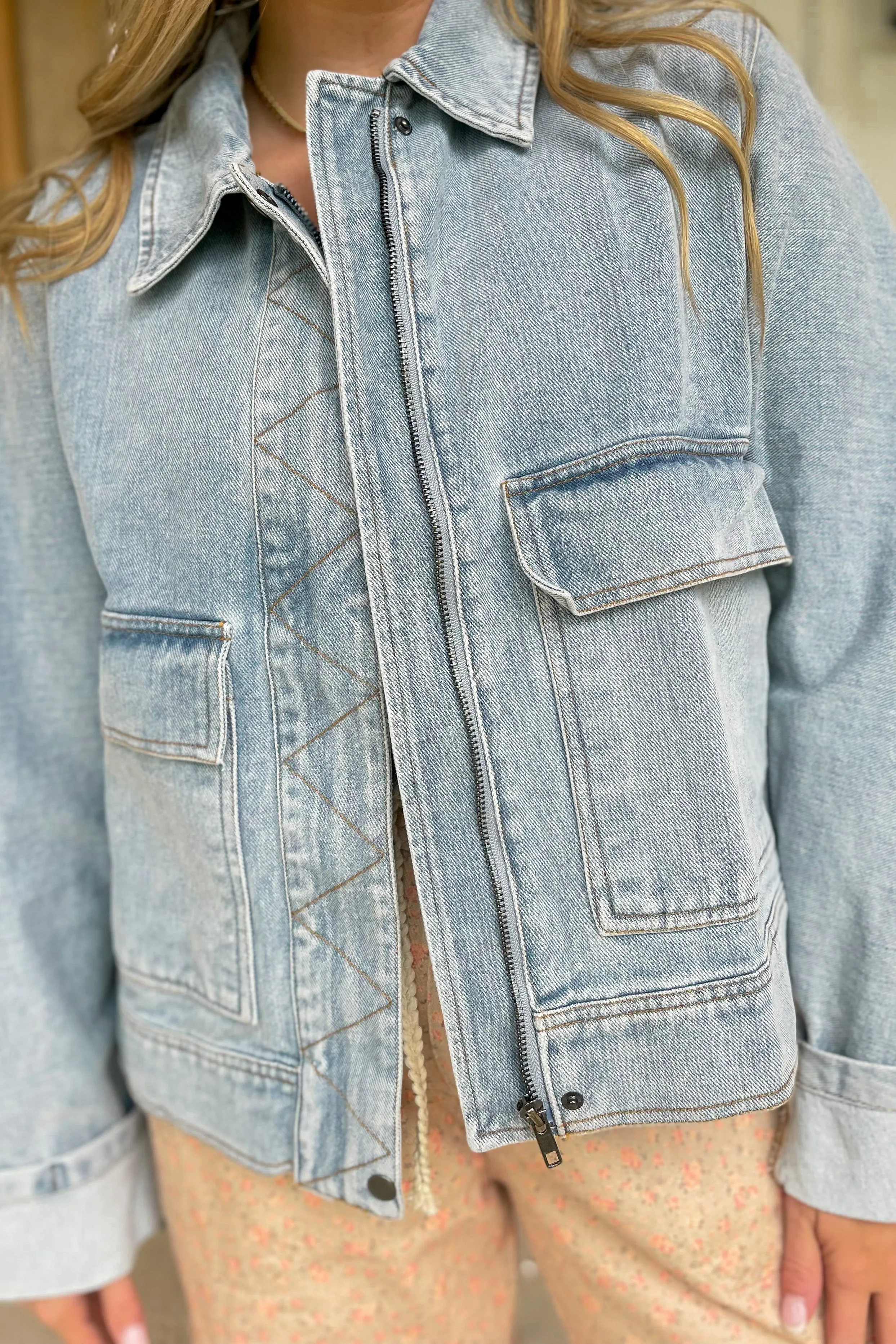 Bower Denim Collared Long Sleeve Zip Up Jacket *FINAL SALE*