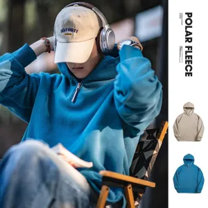 Casual Double-sided Polar Fleece Hoodies Men's Half-zip Padded Pullover Jacket