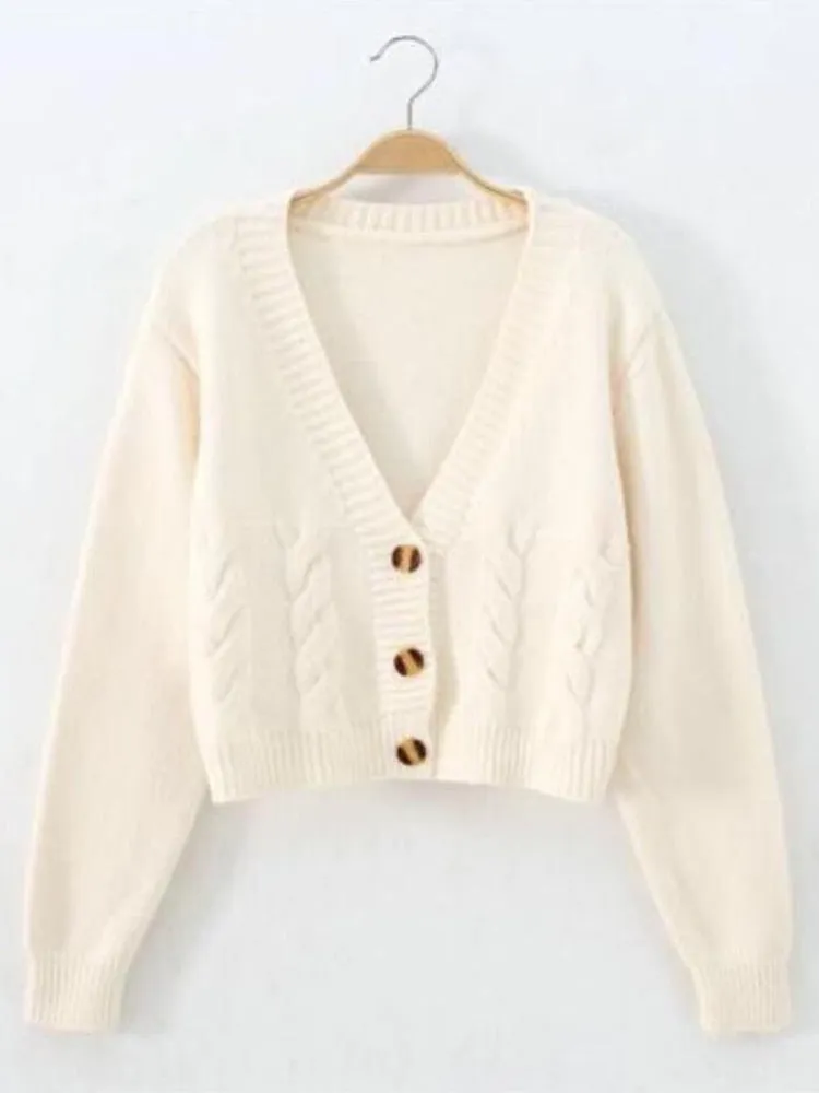 Casual V Neck Women Sweater Twisted Fashion Button Up Cardigan Sweater Fall Korean All Match Knitted Female Thin Coats