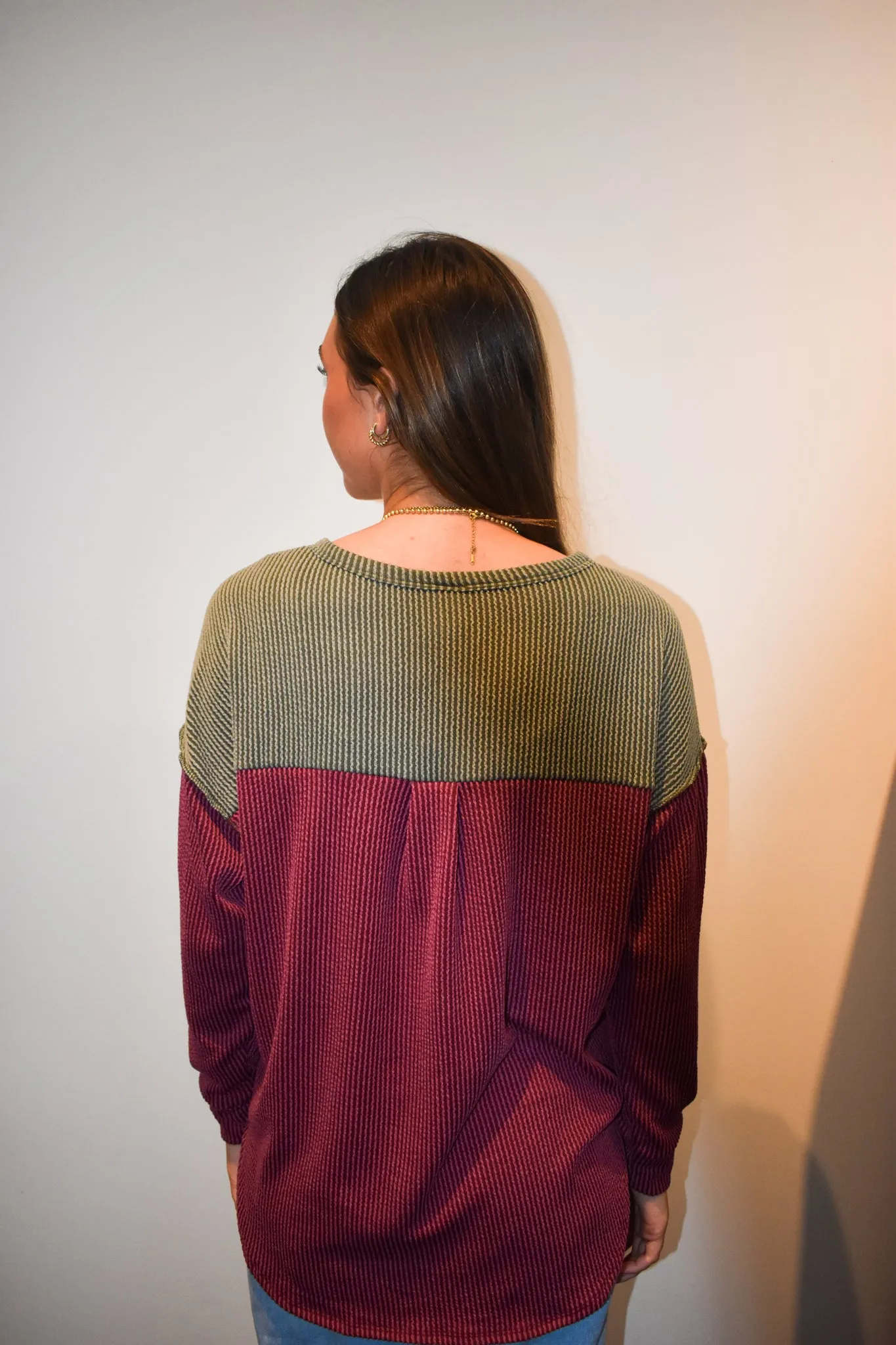 Color Block Ribbed Long Sleeve