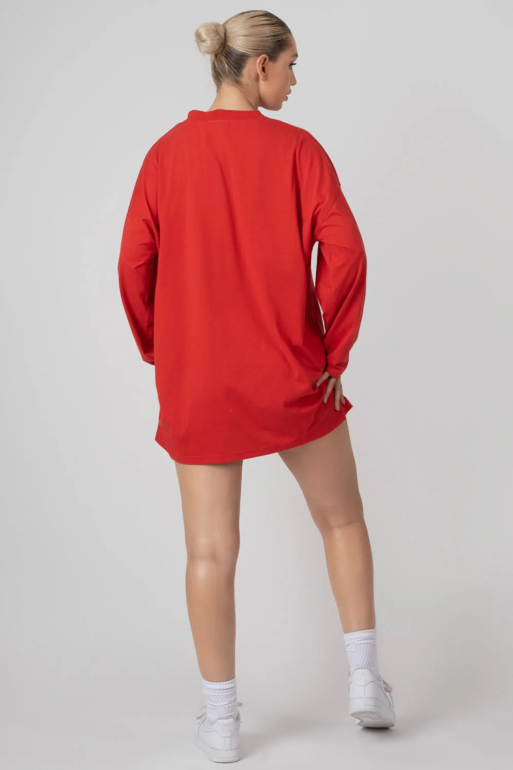 Columbia Slogan Long Sleeved T-Shirt Dress Red