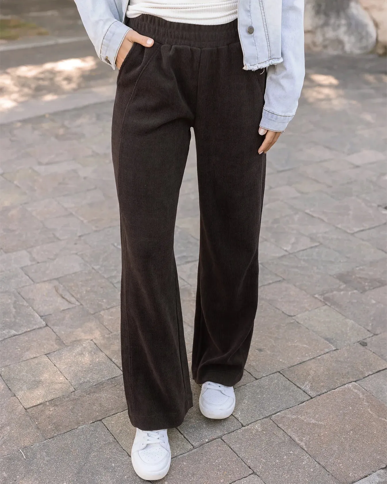 Corded Straight Leg Pants in Java by Grace & Lace (Ships in 1-2 Weeks)