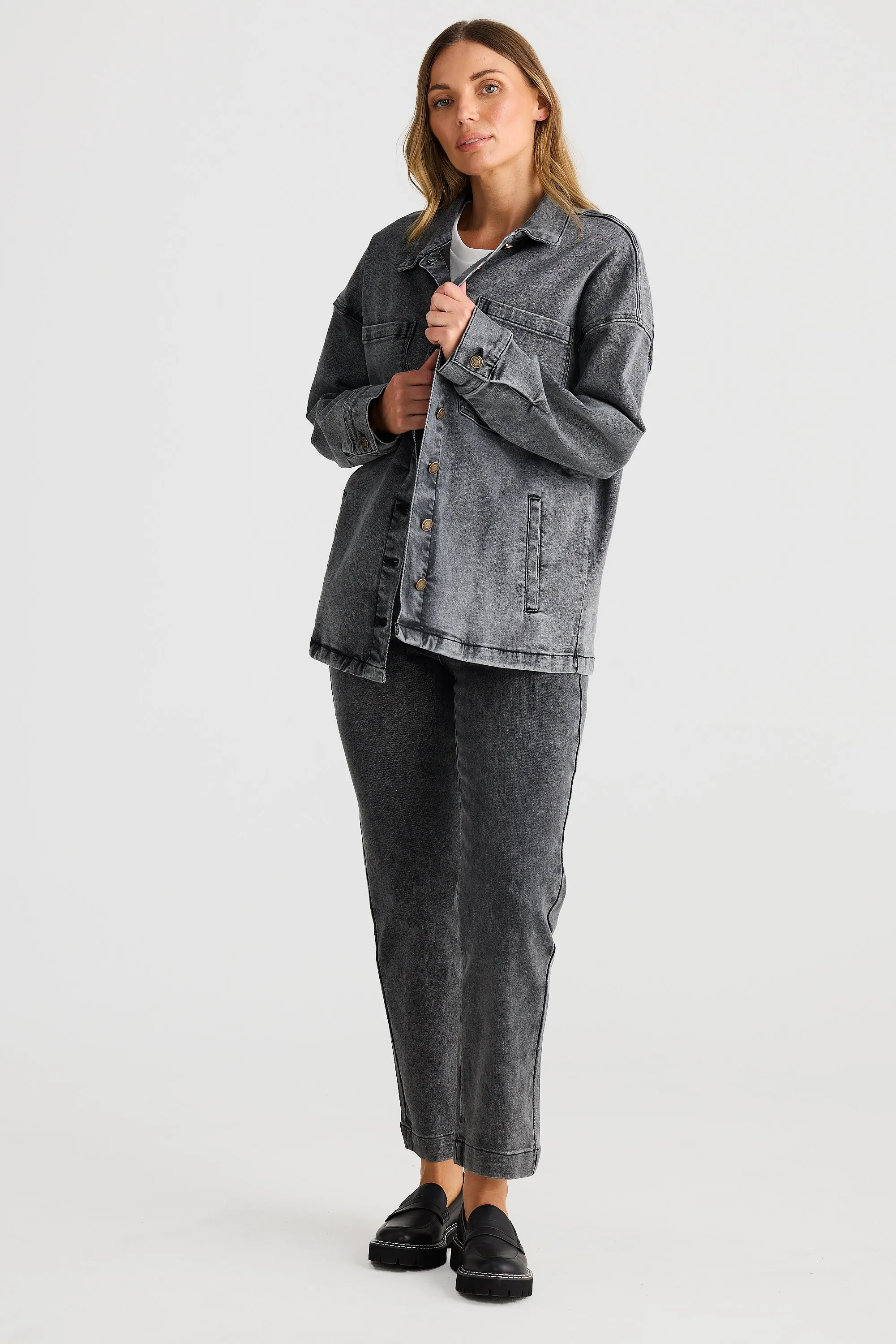 Core Denim Oversized Jacket - Charcoal