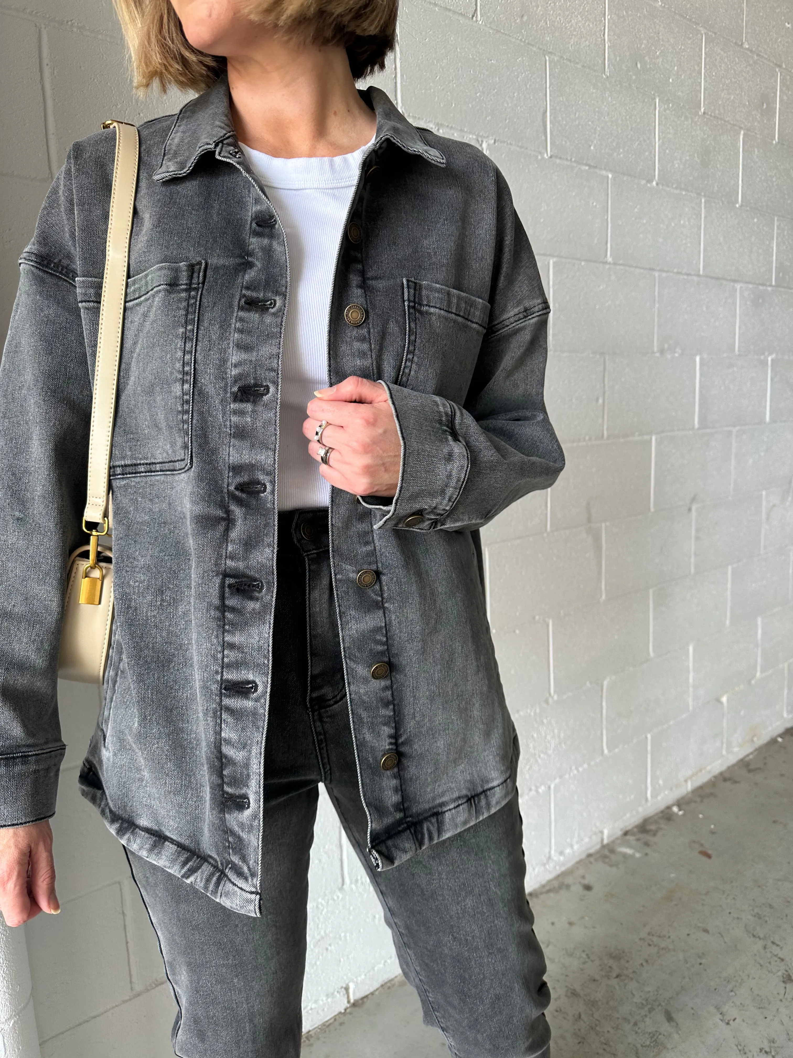 Core Denim Oversized Jacket - Charcoal