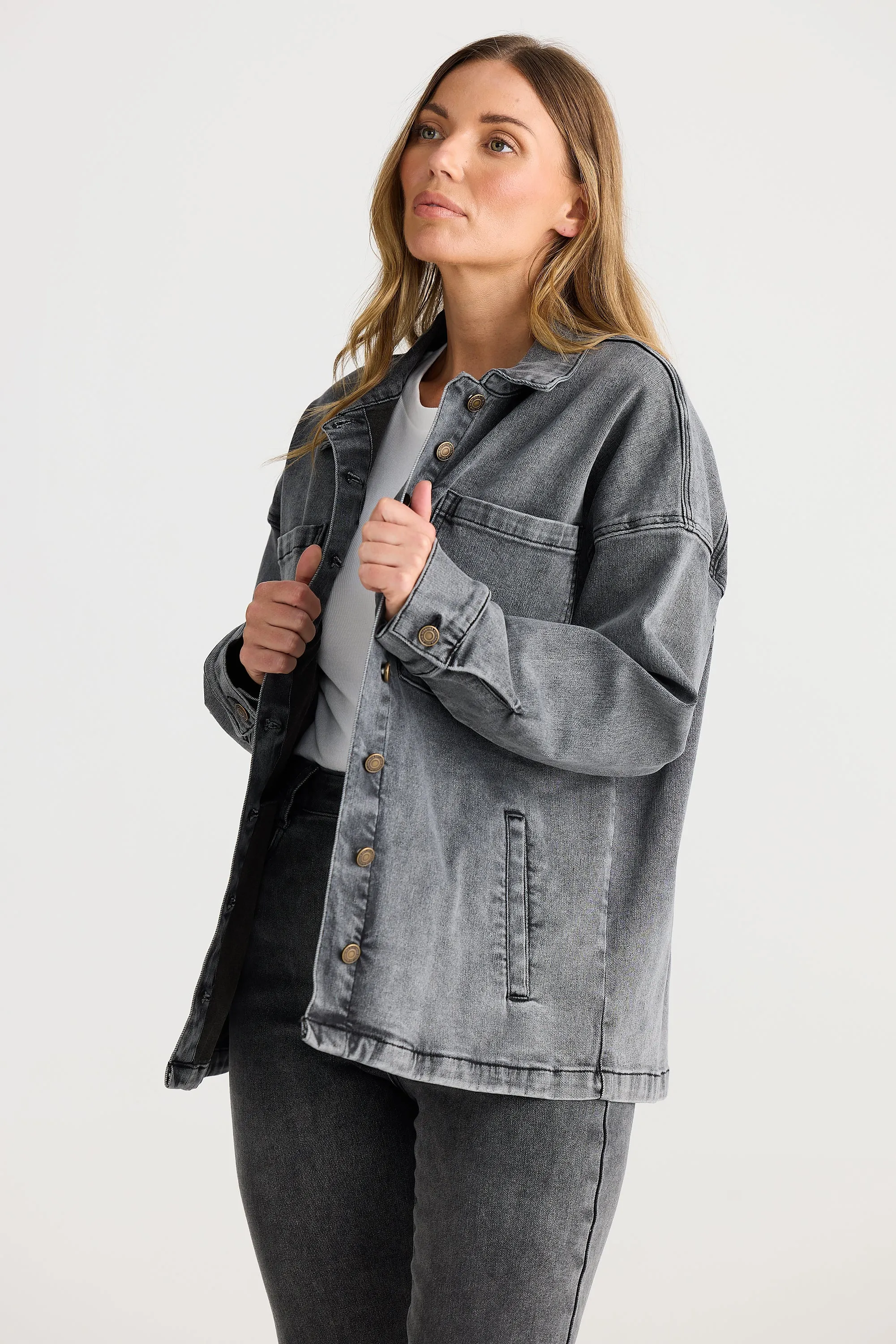 Core Denim Oversized Jacket - Charcoal