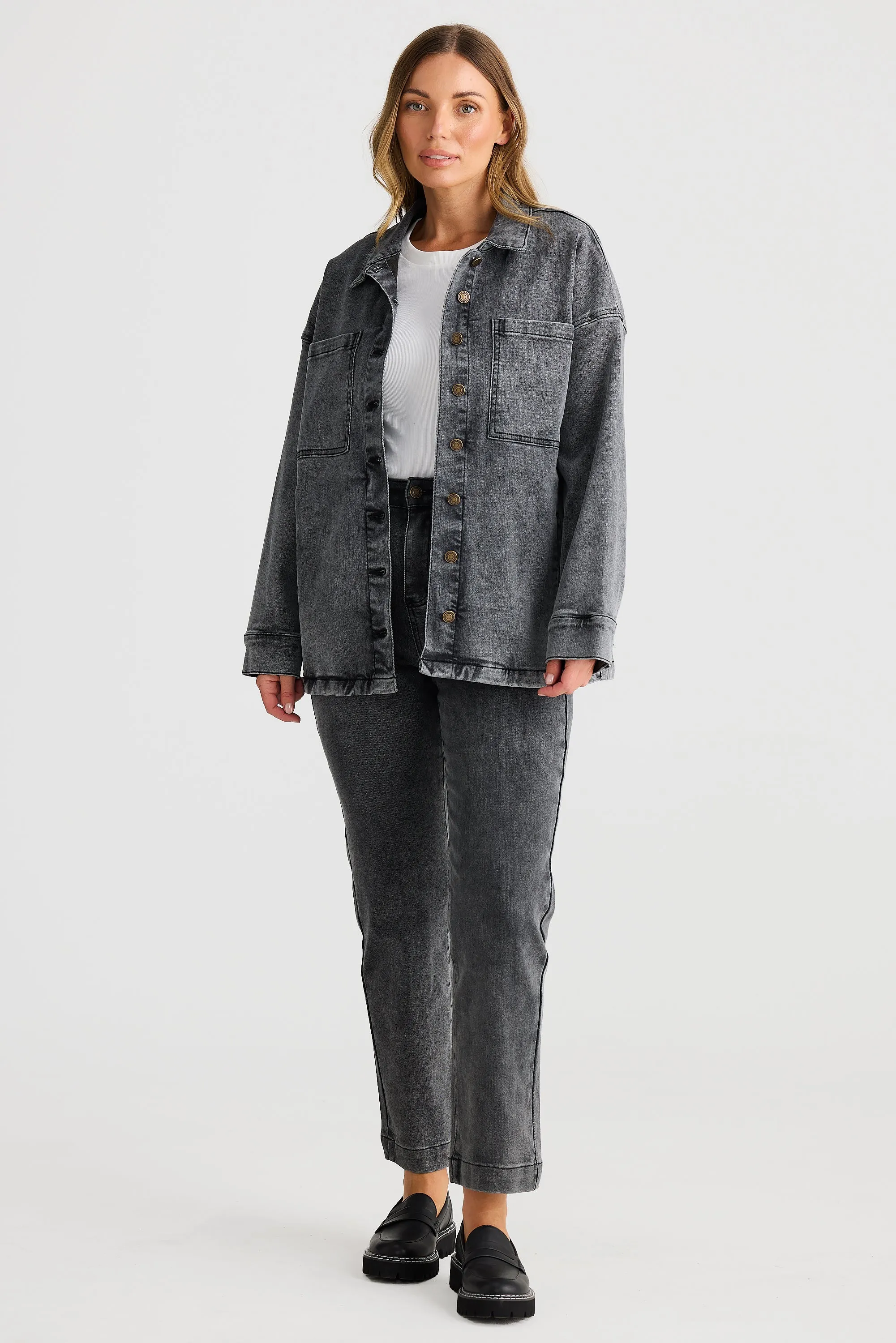 Core Denim Oversized Jacket - Charcoal