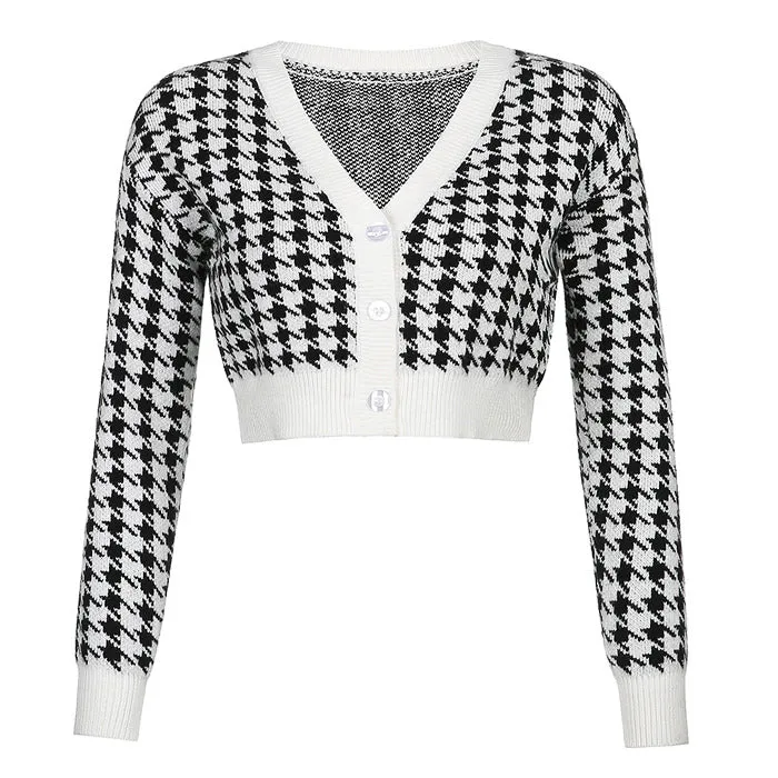 Dogtooth Check Crop Cardigan