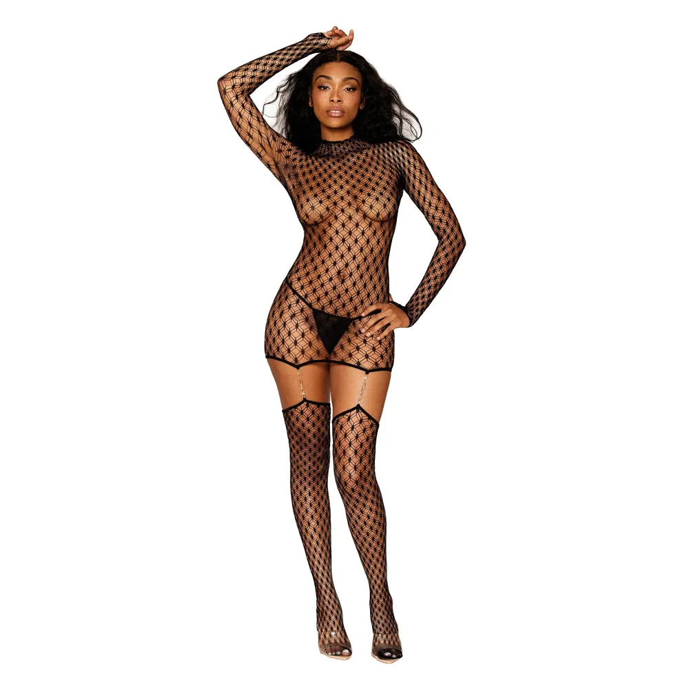 Dreamgirl Geometric Fence Net Garter Dress 0481 - Black