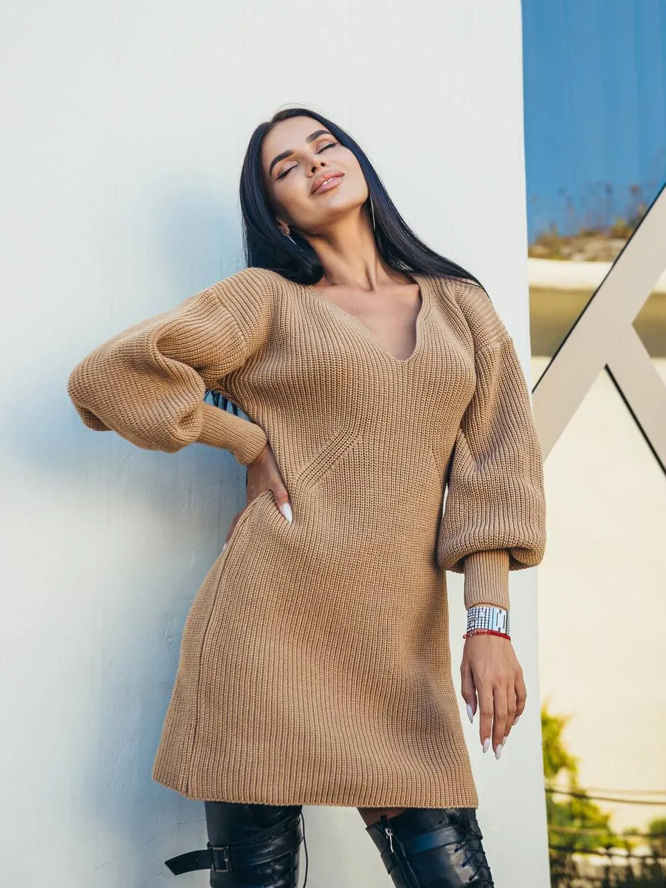 Dress Knitted Autumn Winter Warm Fashion Clothes For Women Camal, Olive S-L