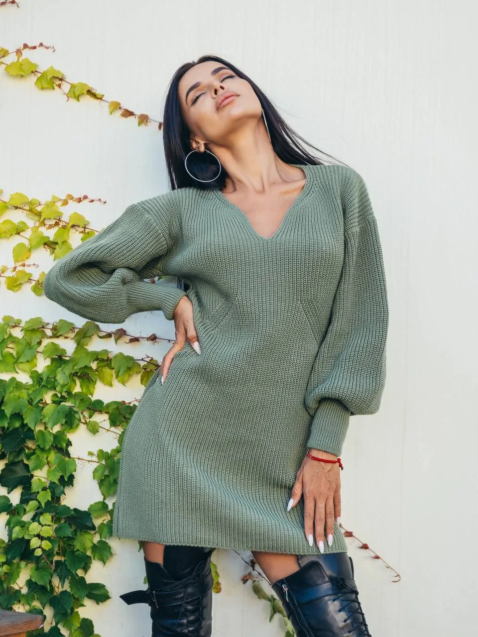 Dress Knitted Autumn Winter Warm Fashion Clothes For Women Camal, Olive S-L