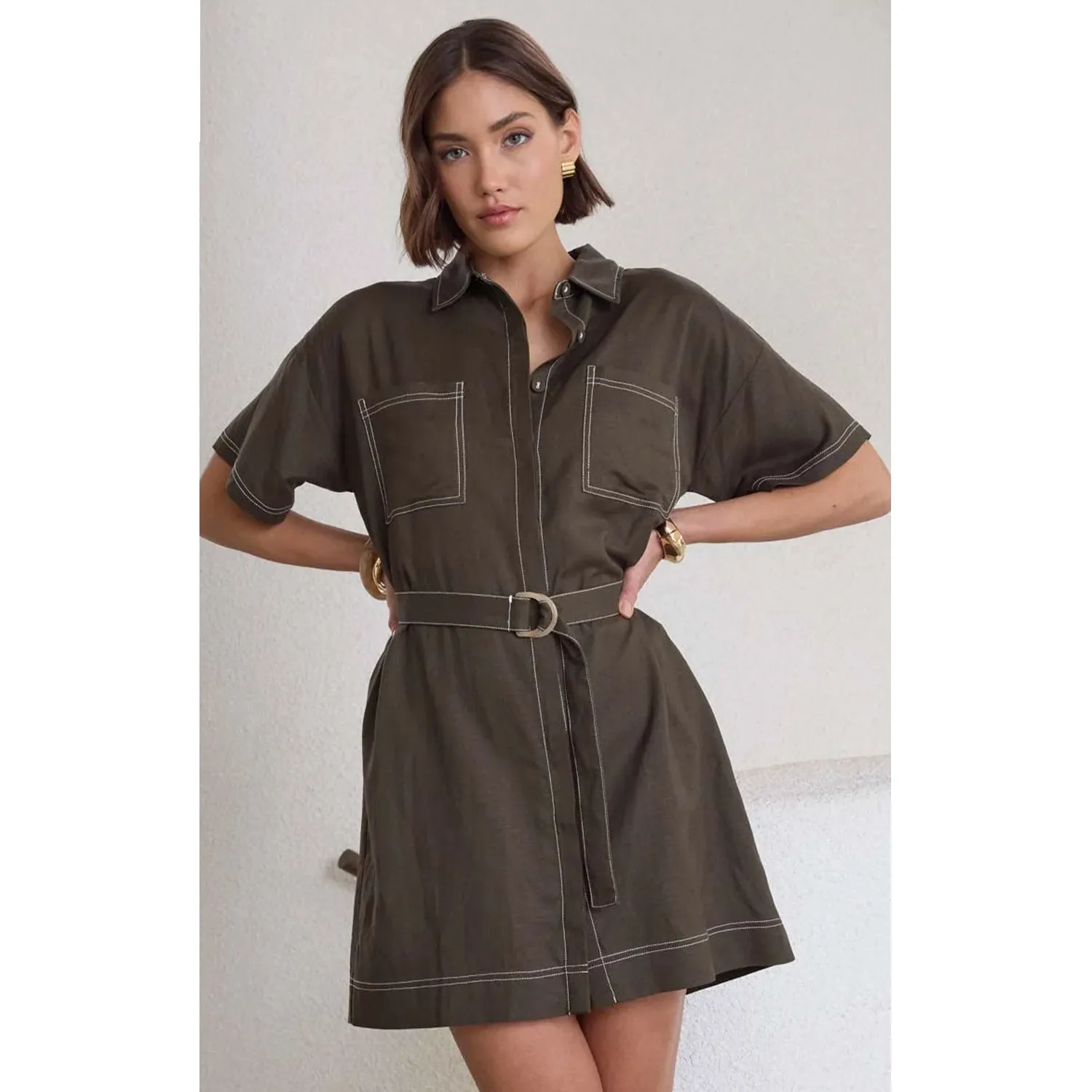 Dress Saskia Mini Shirtdress - Olive