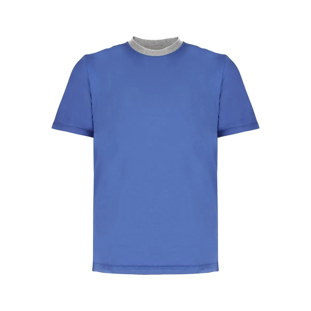 FERRANTE Cotton Jersey Crew Neck T-Shirt MID BLUE