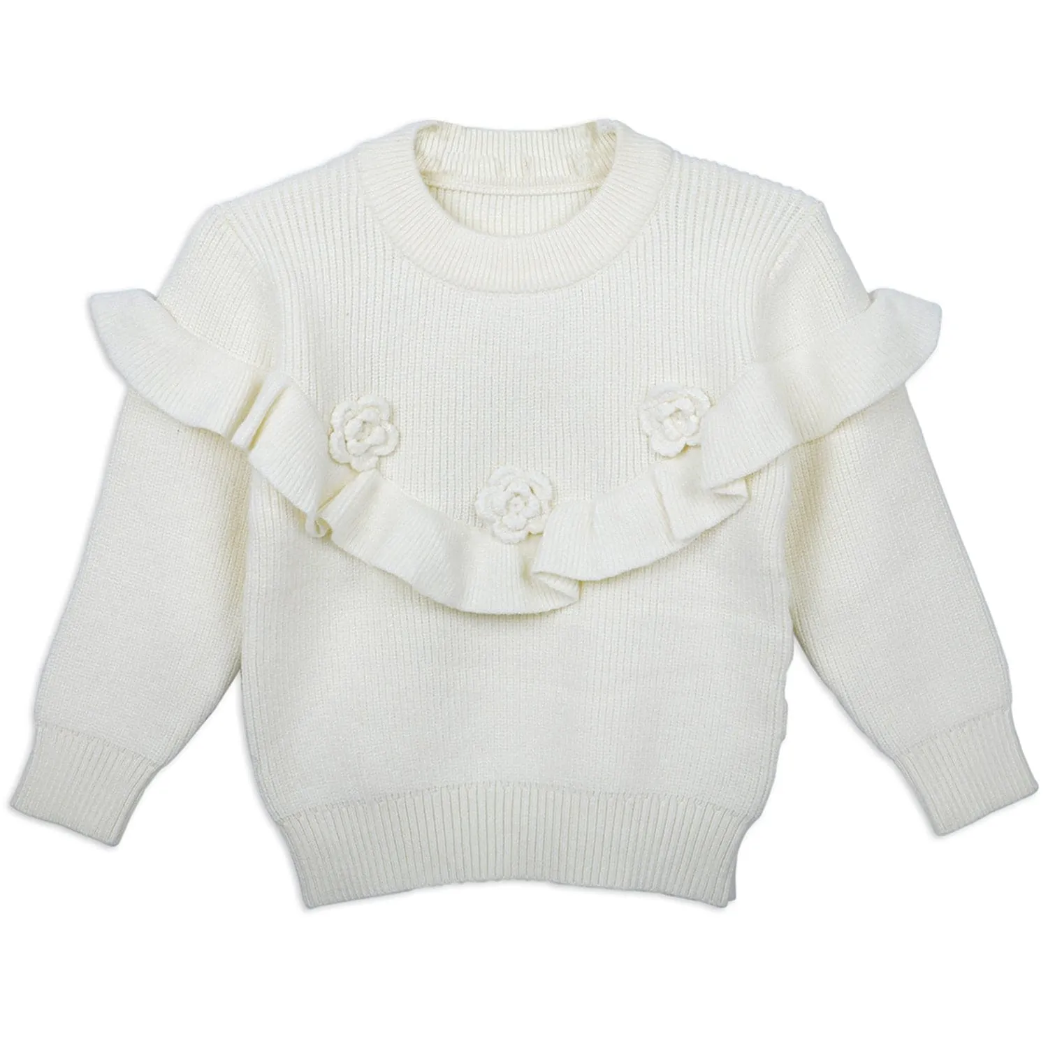 Flowers And Frills Premium Full Sleeves Knitted Sweater - Off White