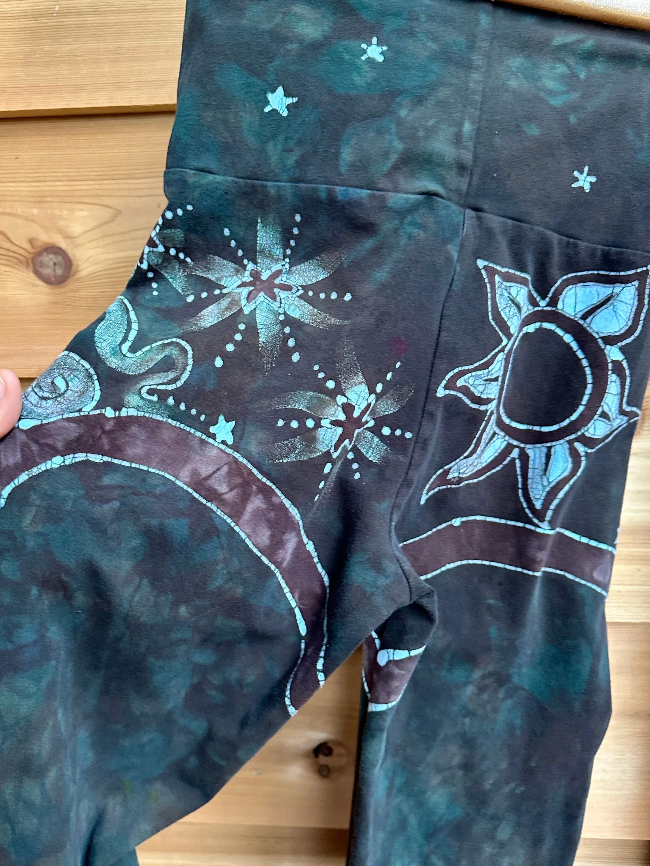 Forest Green Tree Sun and Stars Batik Yoga Pants