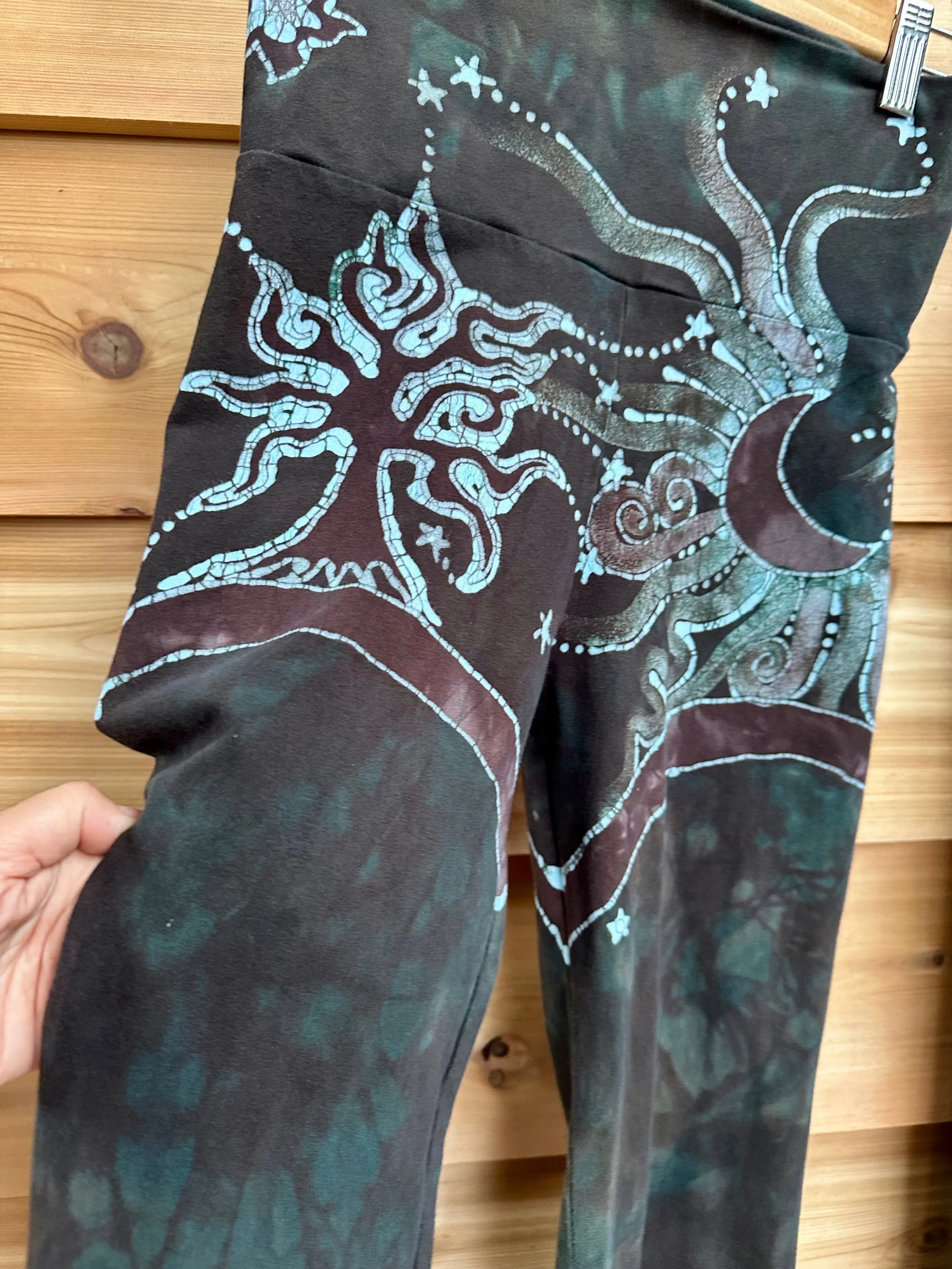 Forest Green Tree Sun and Stars Batik Yoga Pants