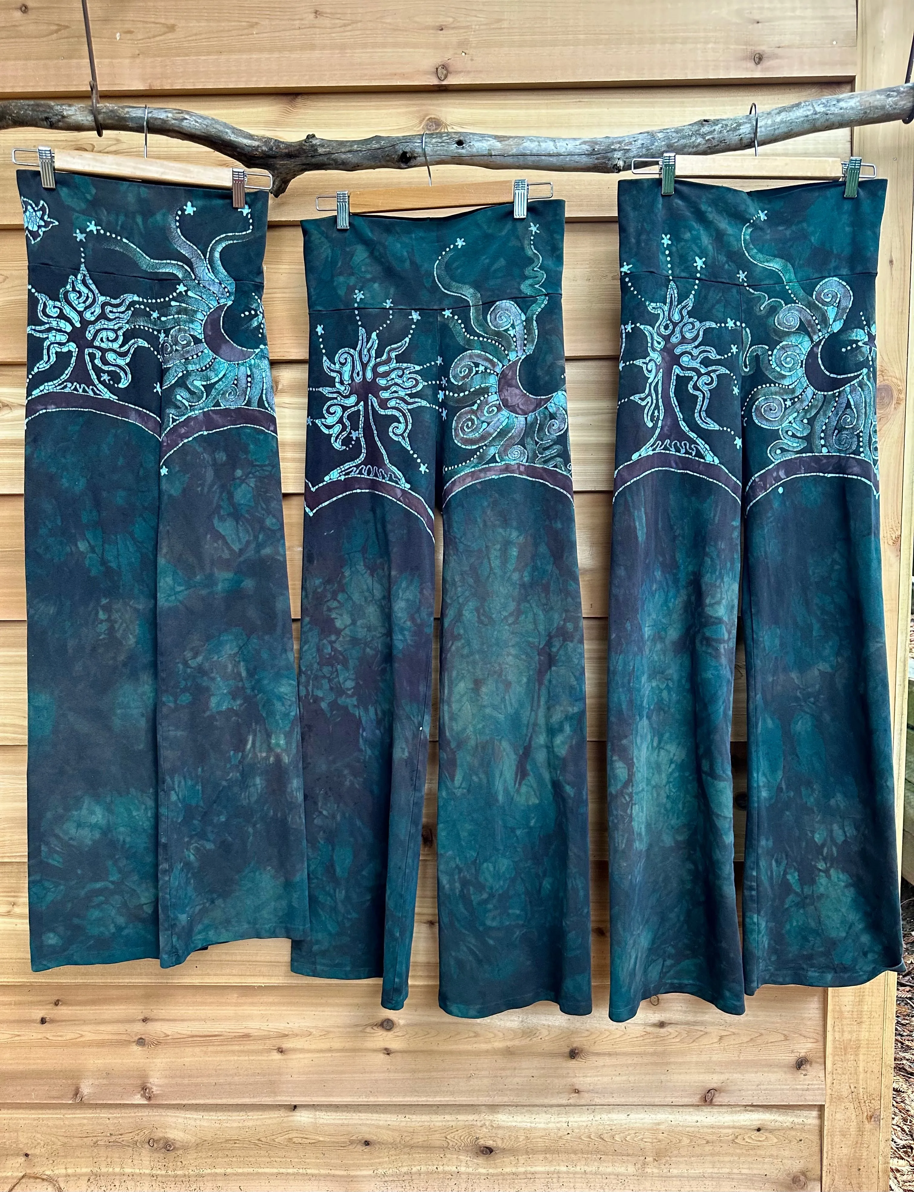 Forest Green Tree Sun and Stars Batik Yoga Pants