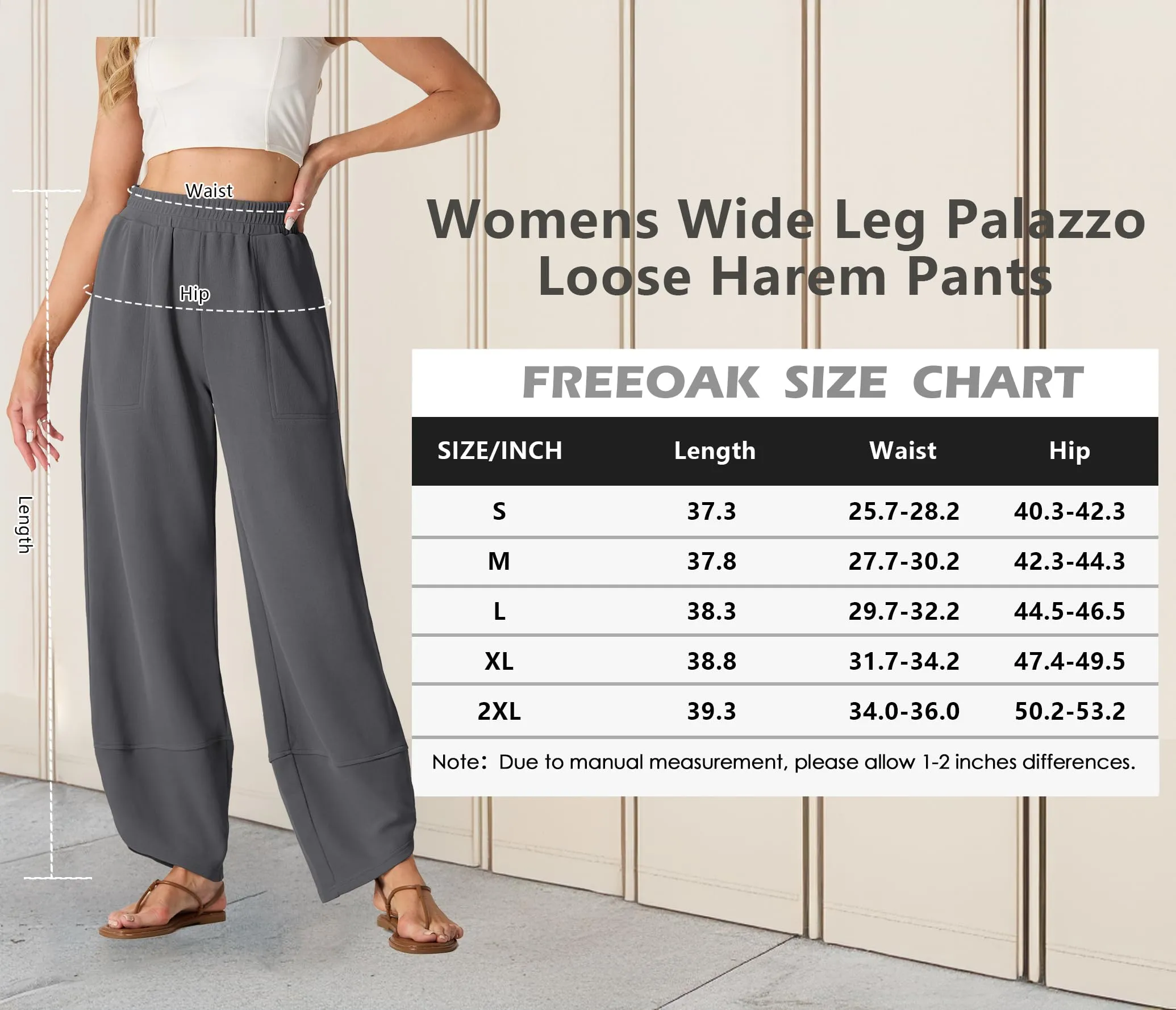 FREEOAK Wide Leg Boho Capri Pants Palazzo Flowy Relaxed Fit Sweatpants for Women Work Gaucho Fall Winter Travel Sweatpants Office Trousers Dark Grey