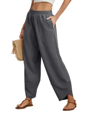 FREEOAK Wide Leg Boho Capri Pants Palazzo Flowy Relaxed Fit Sweatpants for Women Work Gaucho Fall Winter Travel Sweatpants Office Trousers Dark Grey