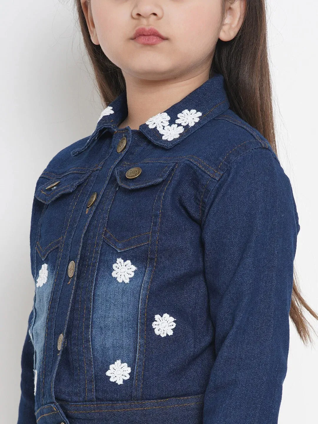 Girls Blue Solid Lightweight Denim Jacket