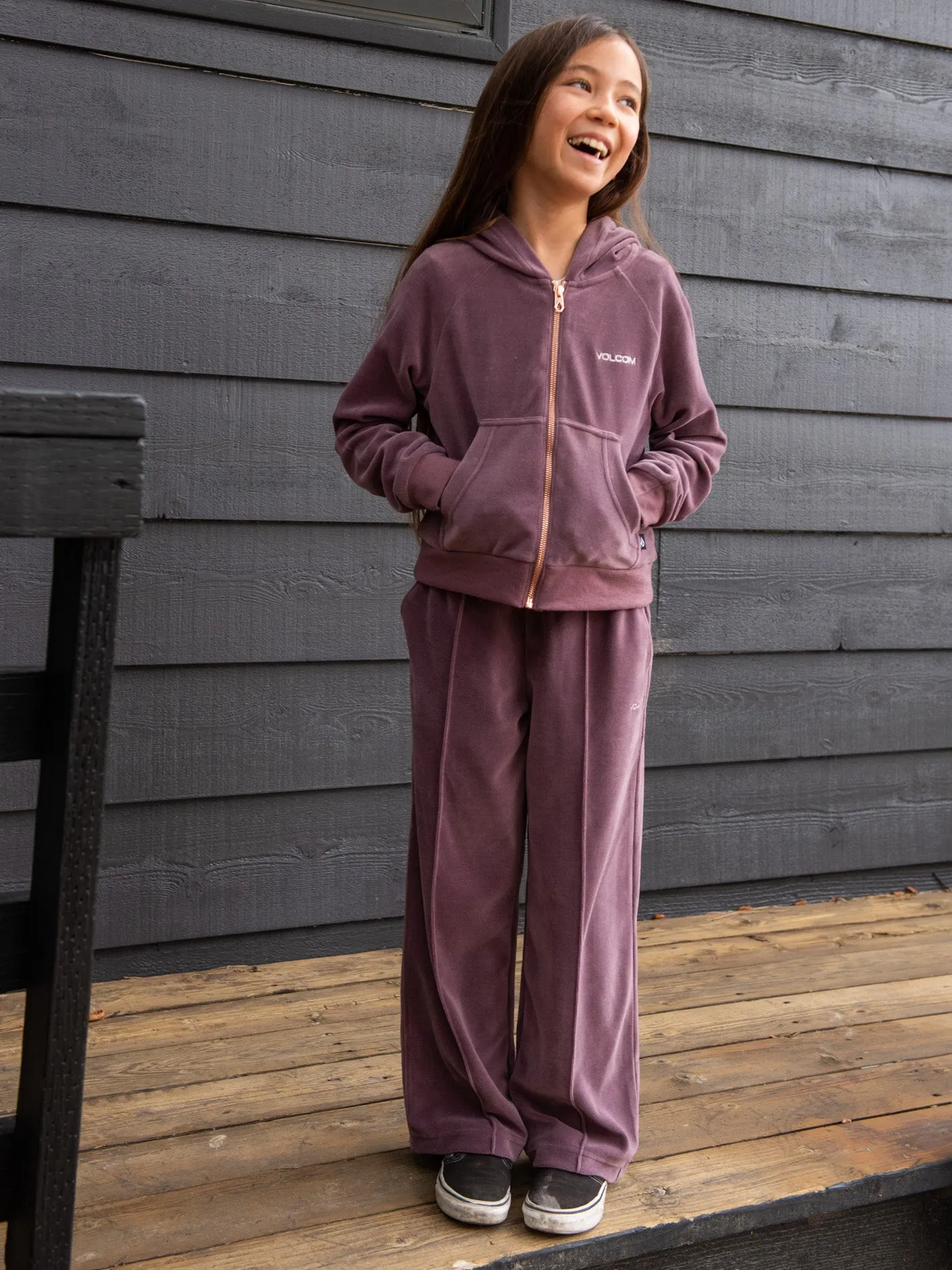 Girls Lived in Lounge Velour Elastic Waist Fleece Pants - Acai