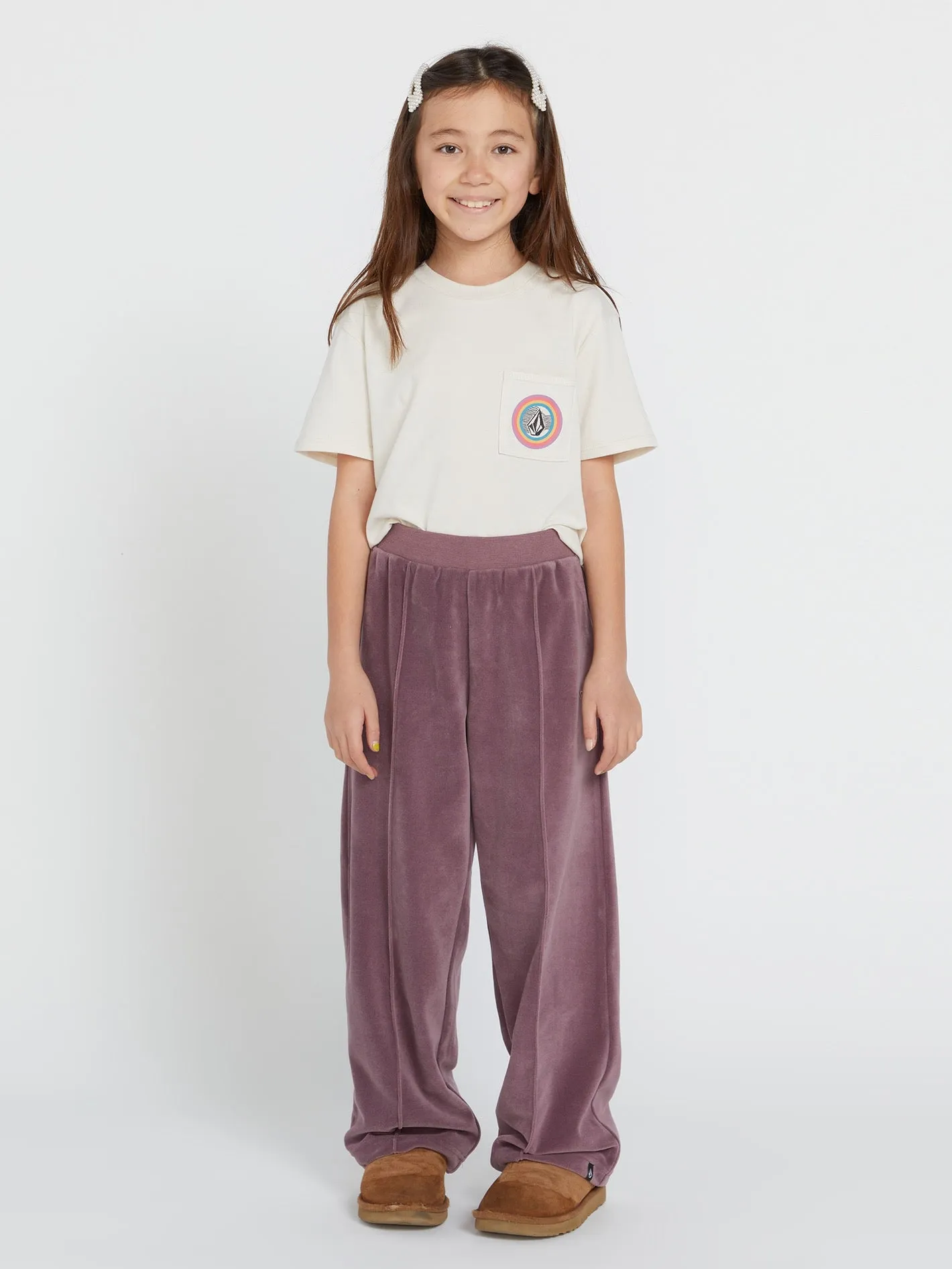 Girls Lived in Lounge Velour Elastic Waist Fleece Pants - Acai