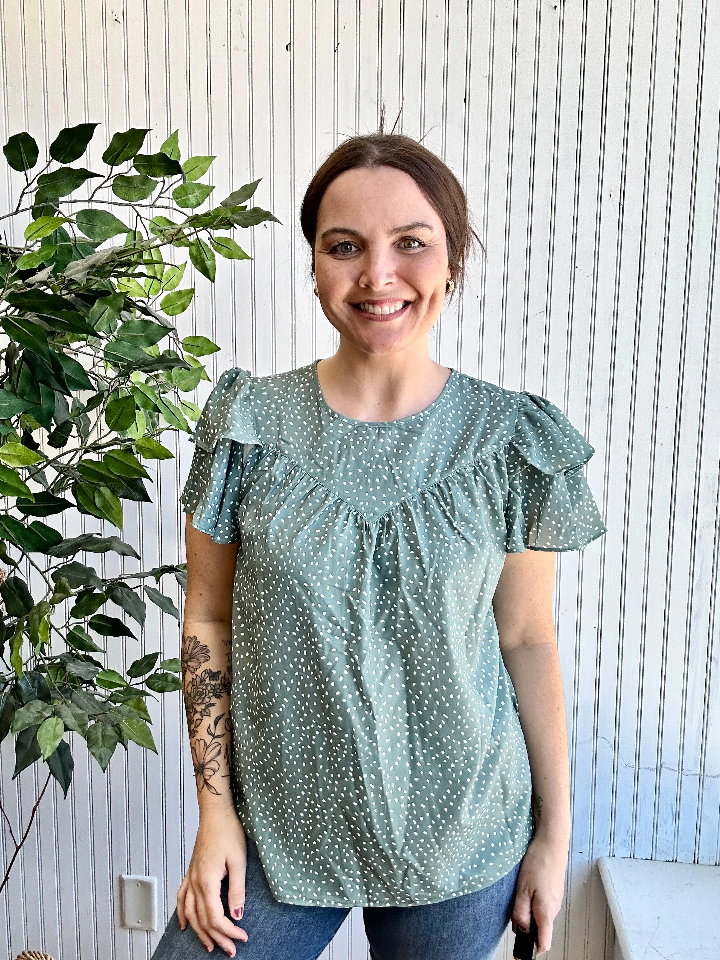 Green Polka Dotted Blouse