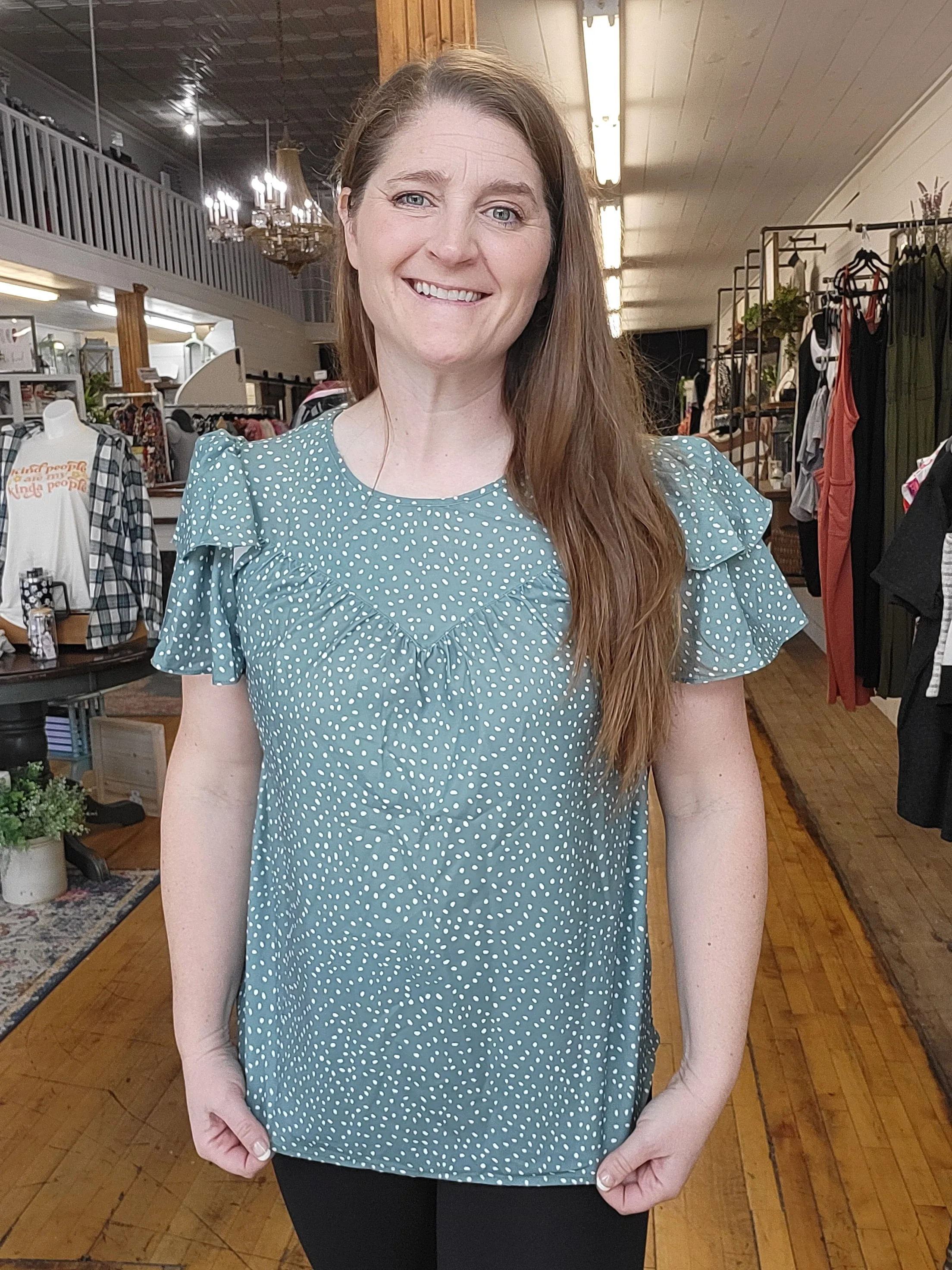 Green Polka Dotted Blouse