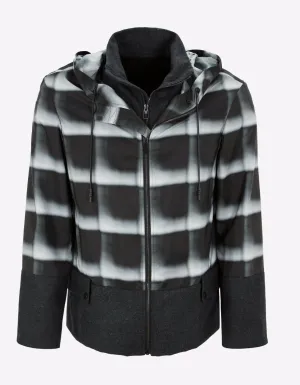 Grey Check Panelled Windbreaker