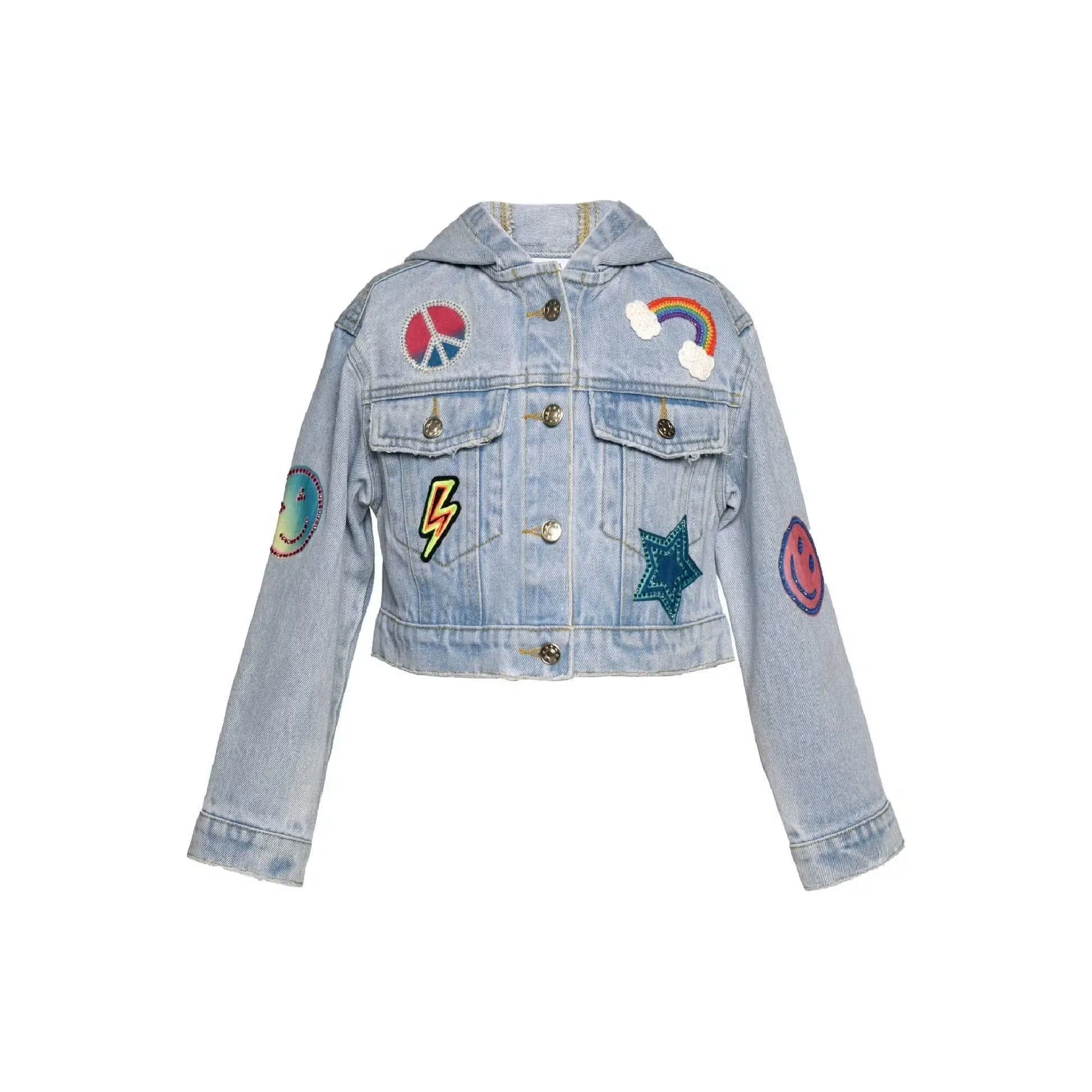 Hannah Banana Vintage Wash Denim Jacket with Motifs