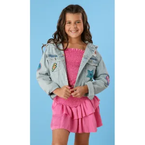 Hannah Banana Vintage Wash Denim Jacket with Motifs