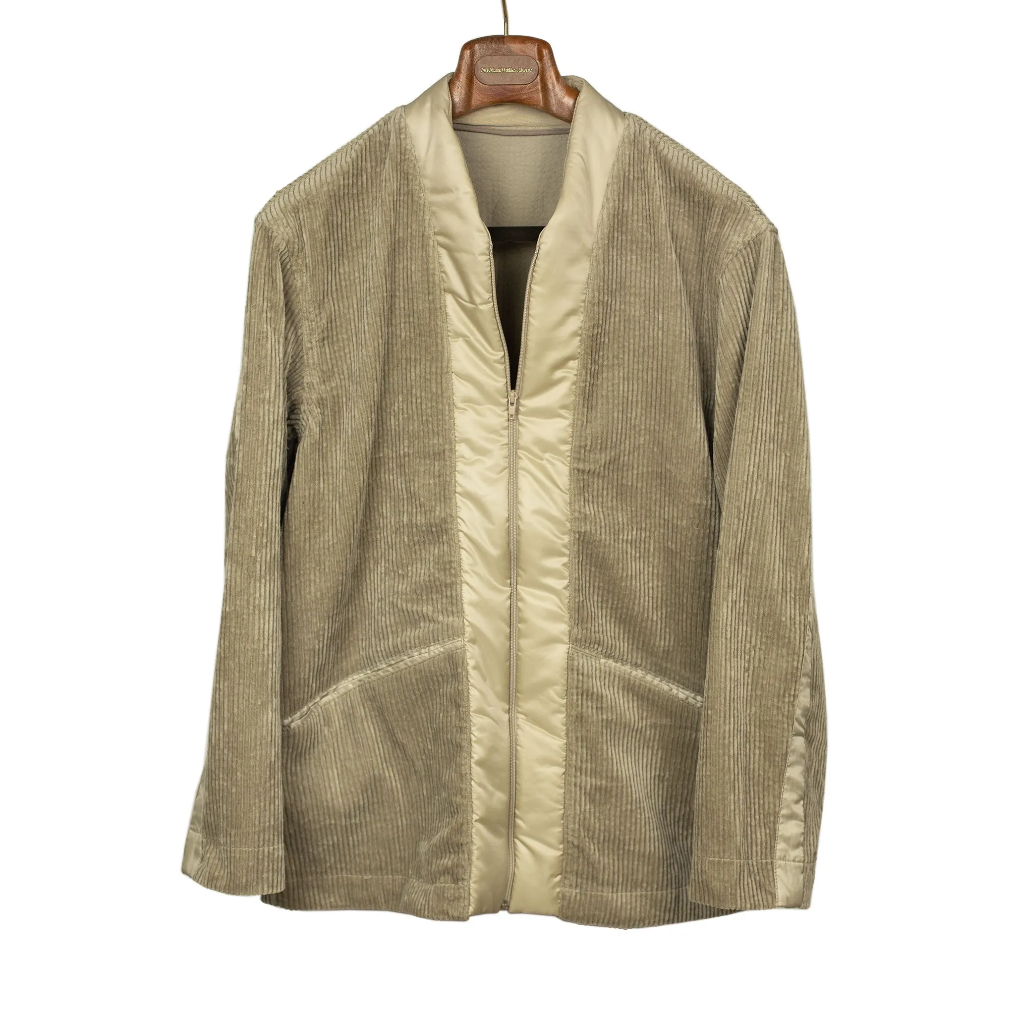 Haori zip jacket in beige cotton corduroy