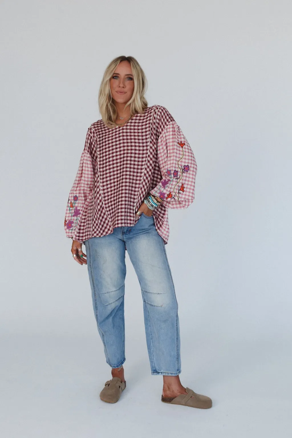 Homestead Plaid Floral Top - Mauve