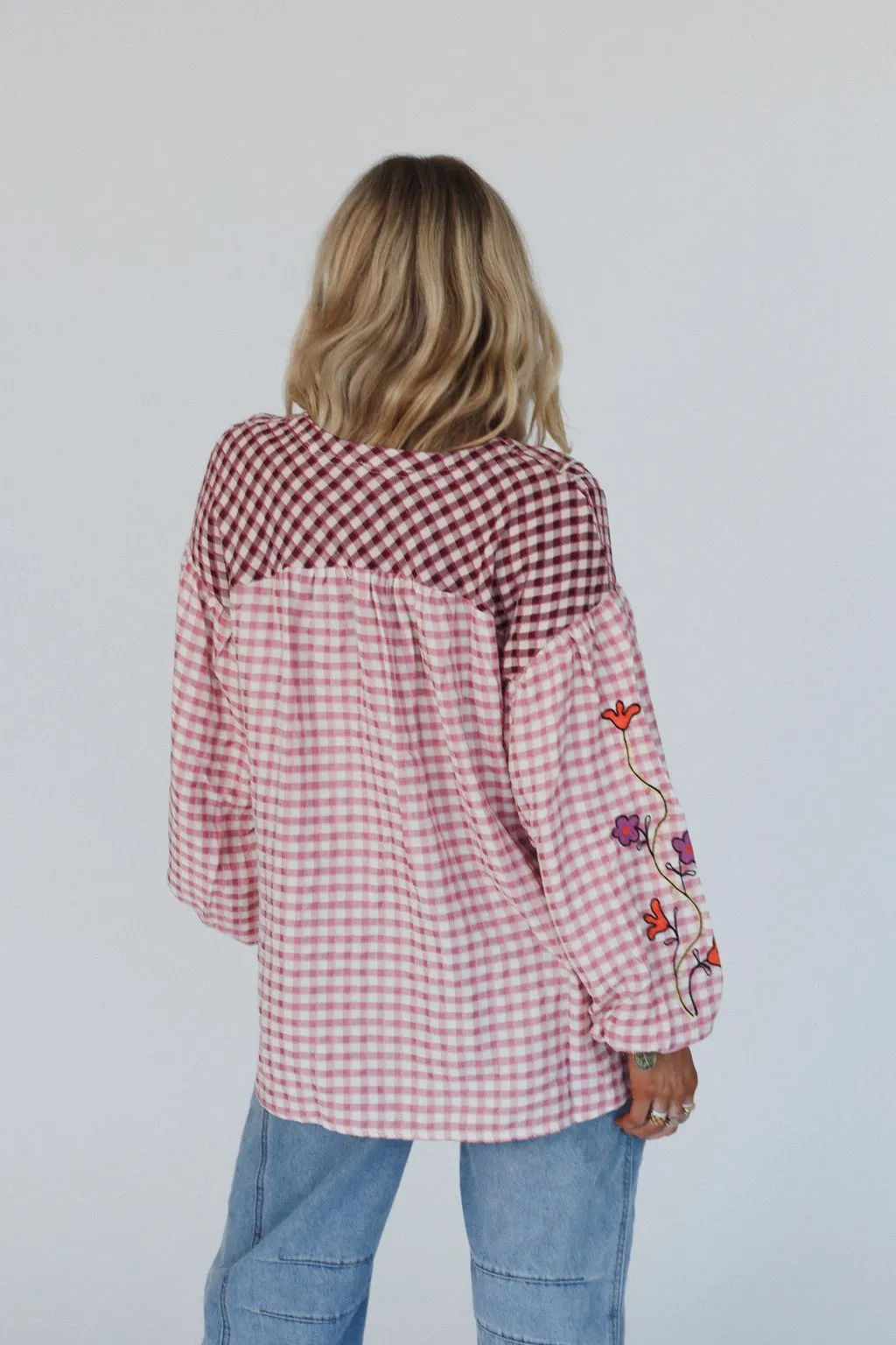 Homestead Plaid Floral Top - Mauve