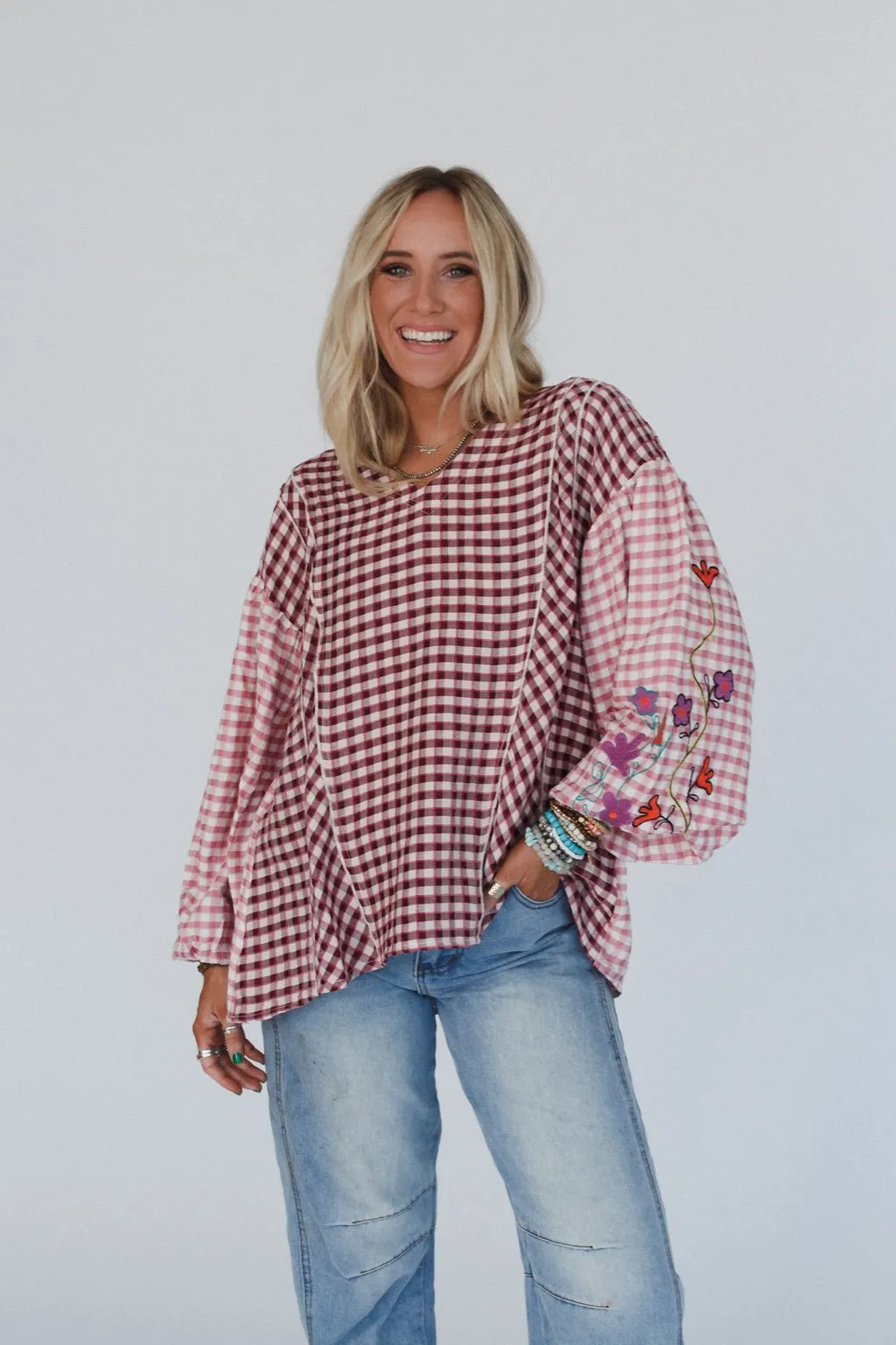 Homestead Plaid Floral Top - Mauve