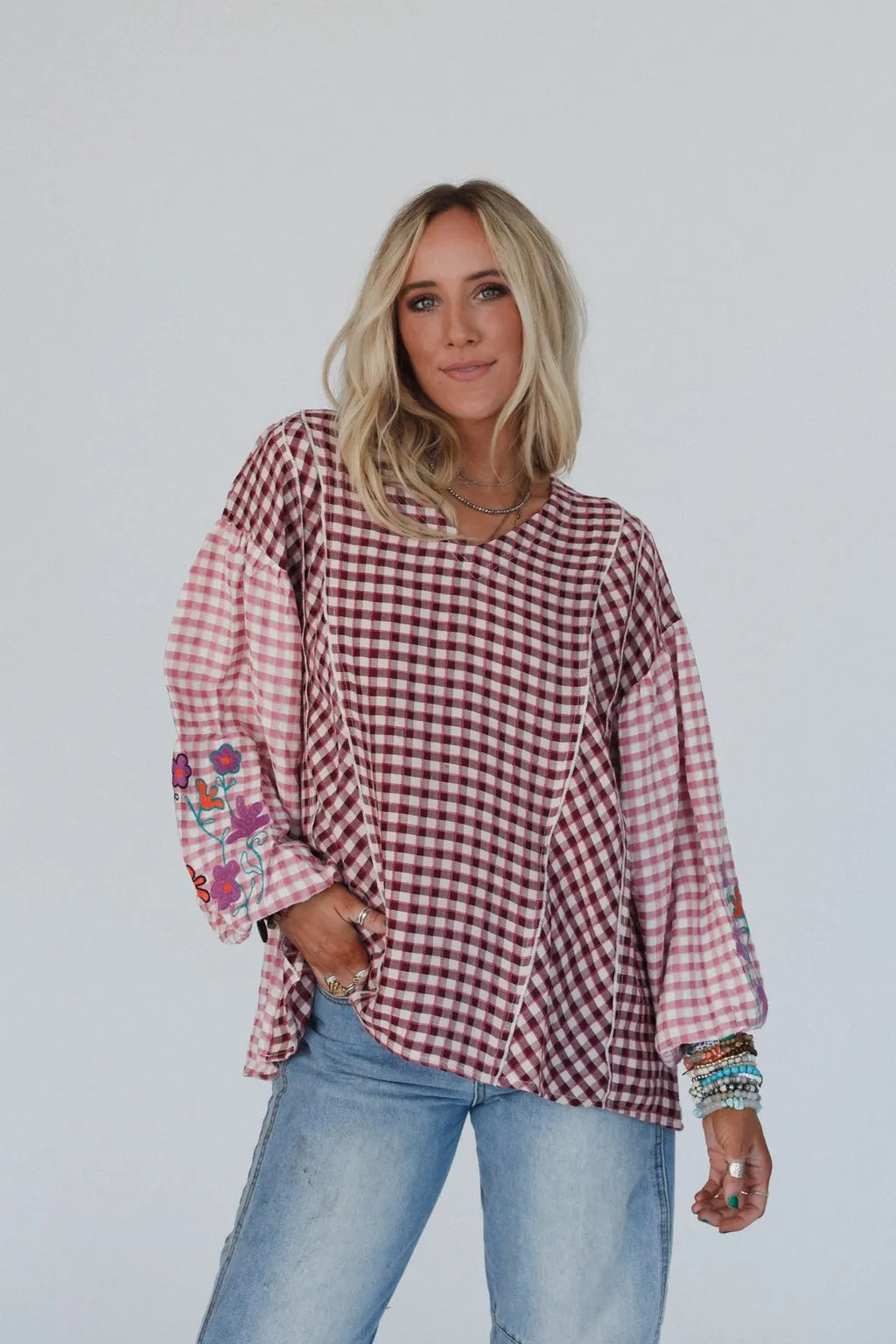 Homestead Plaid Floral Top - Mauve