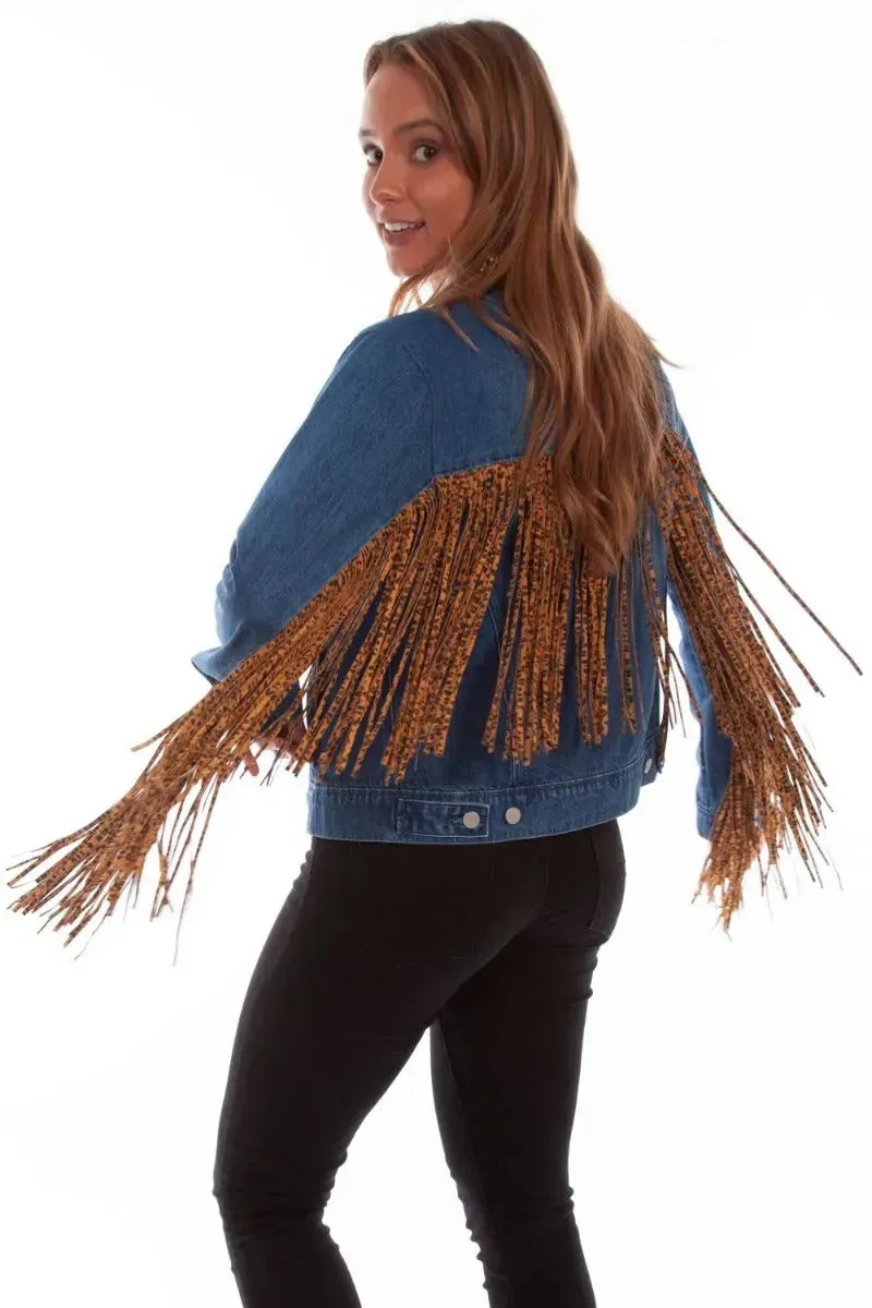 Honey Creek Denim with Leopard Fringe - Womens Jacket