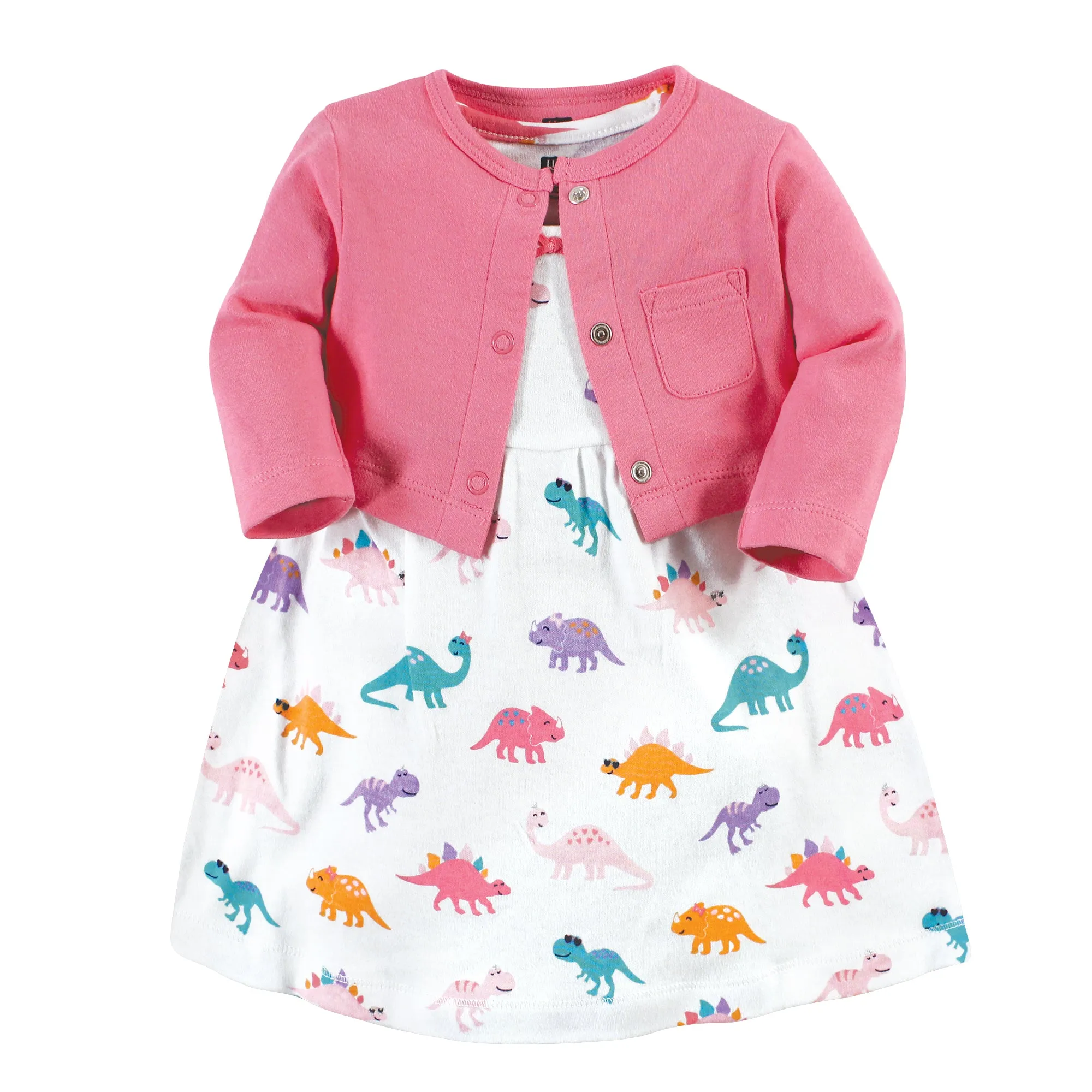 Hudson Baby Cotton Dress and Cardigan Set, Cute-A-Saurus