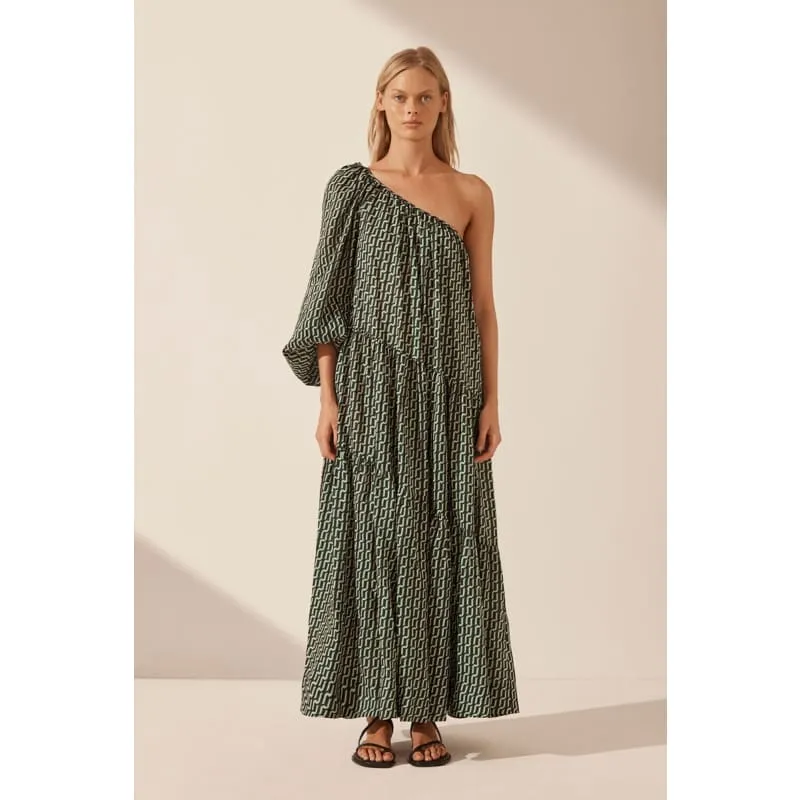 Ida Long Sleeve One Shoulder Tiered Maxi Dress