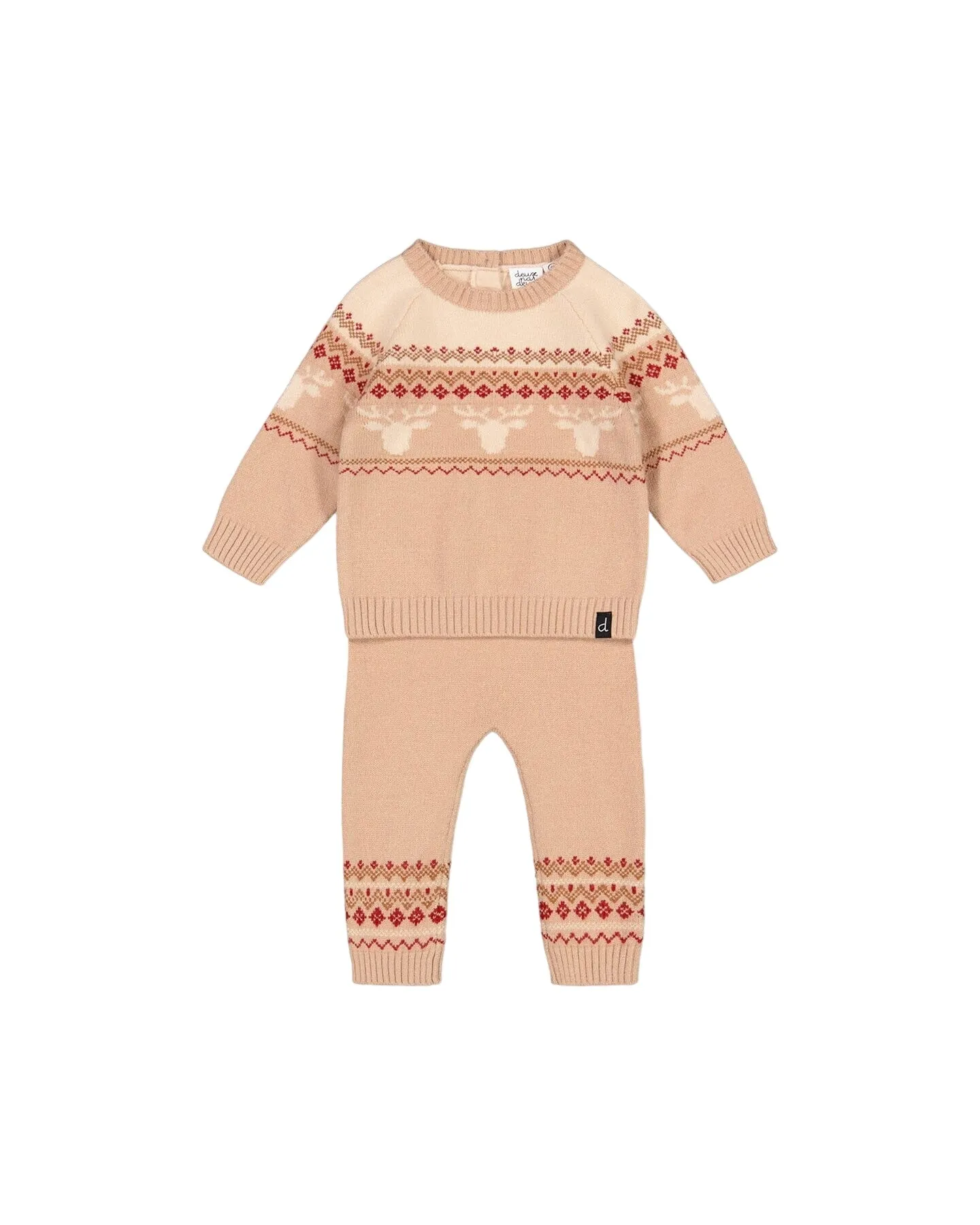 Jacquard Knitted Sweater And Pants Set Beige